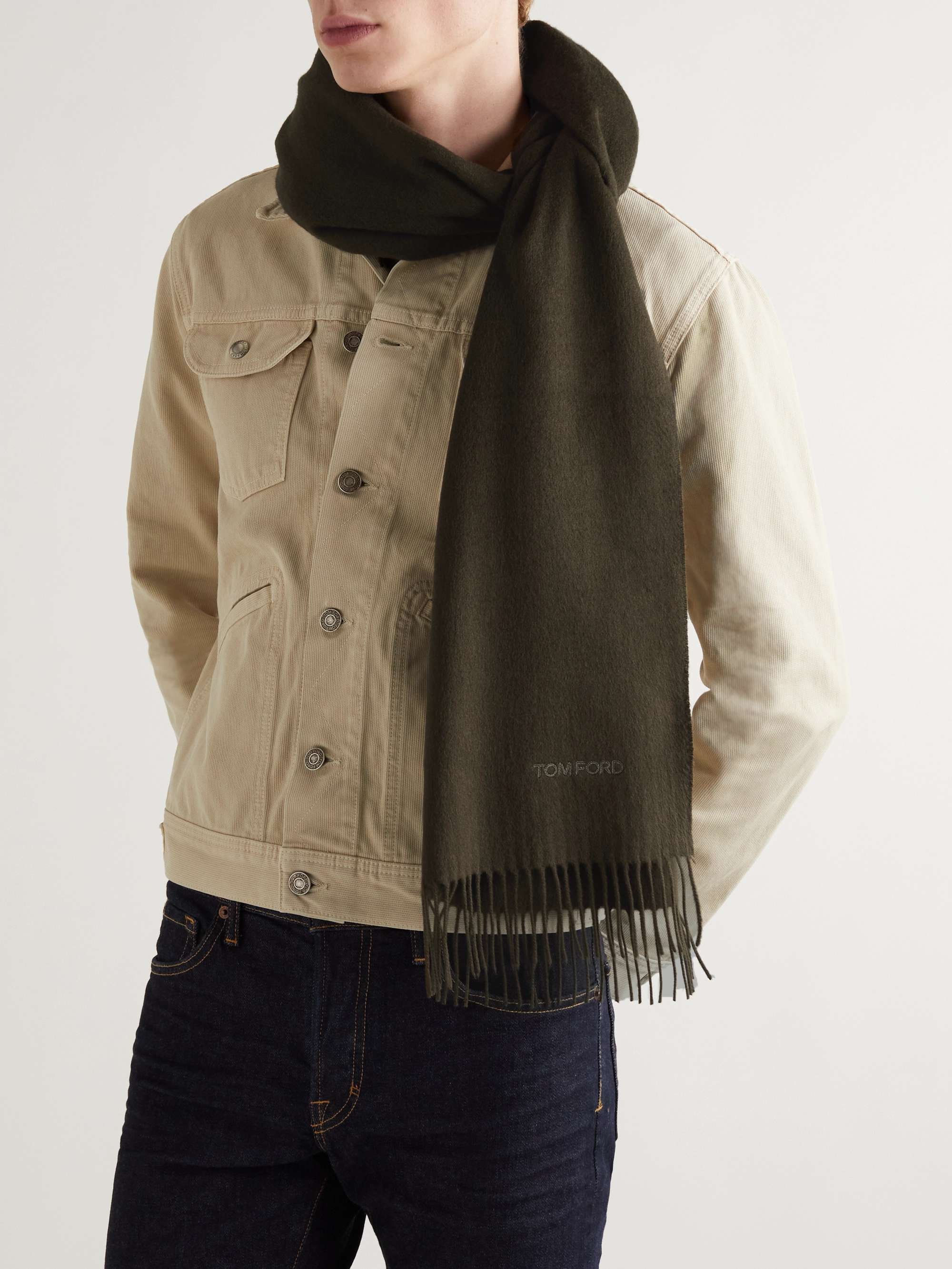 TOM FORD Fringed Logo-Embroidered Silk Scarf