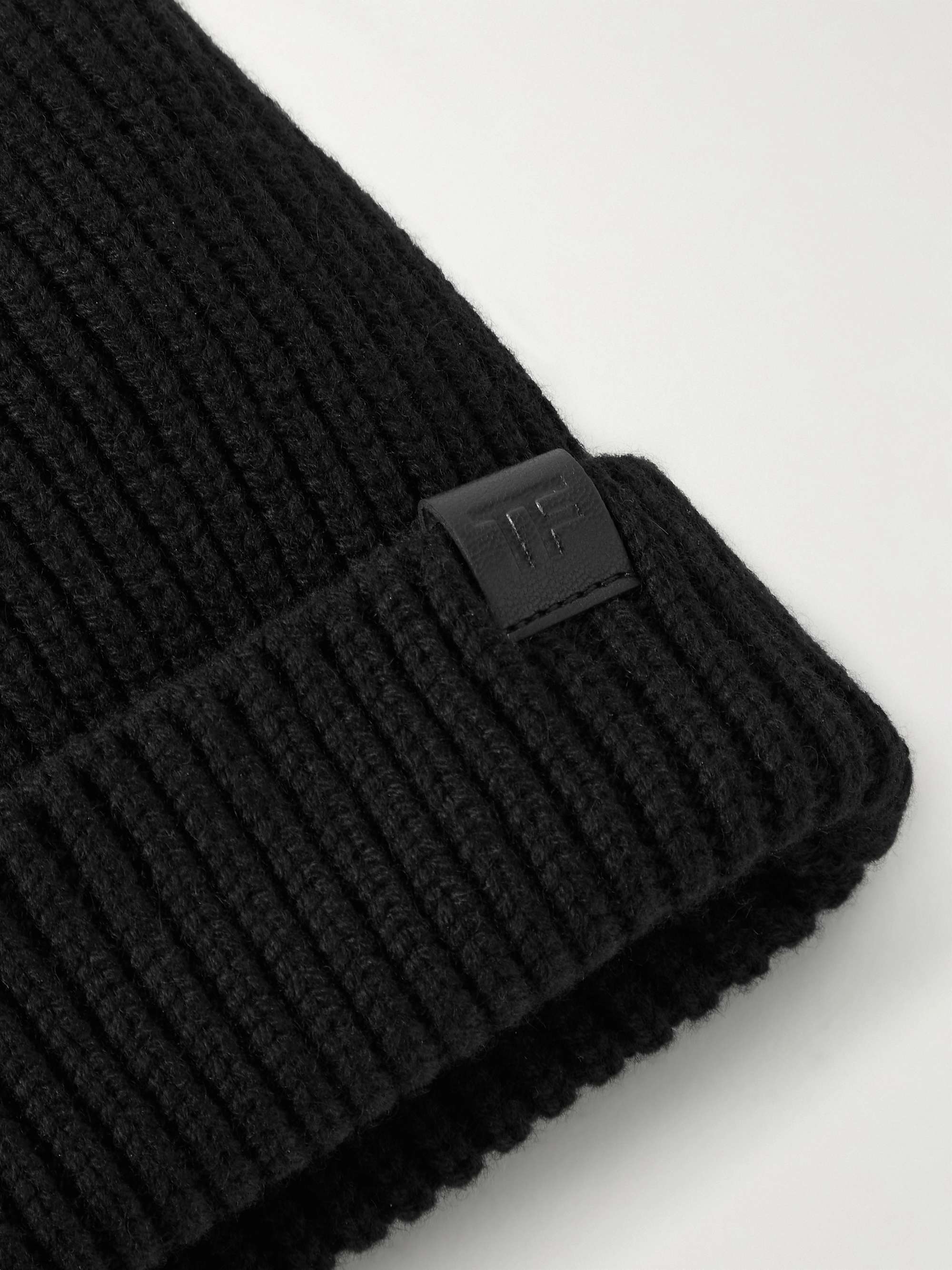 TOM FORD Leather-Trimmed Ribbed Cashmere Beanie