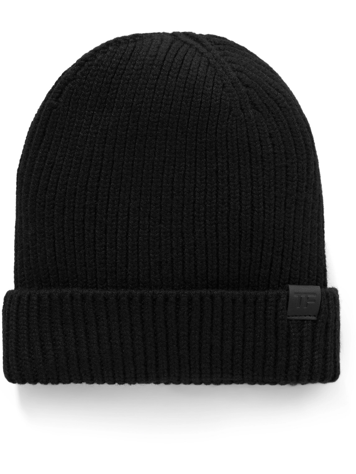 TOM FORD LEATHER-TRIMMED RIBBED CASHMERE BEANIE