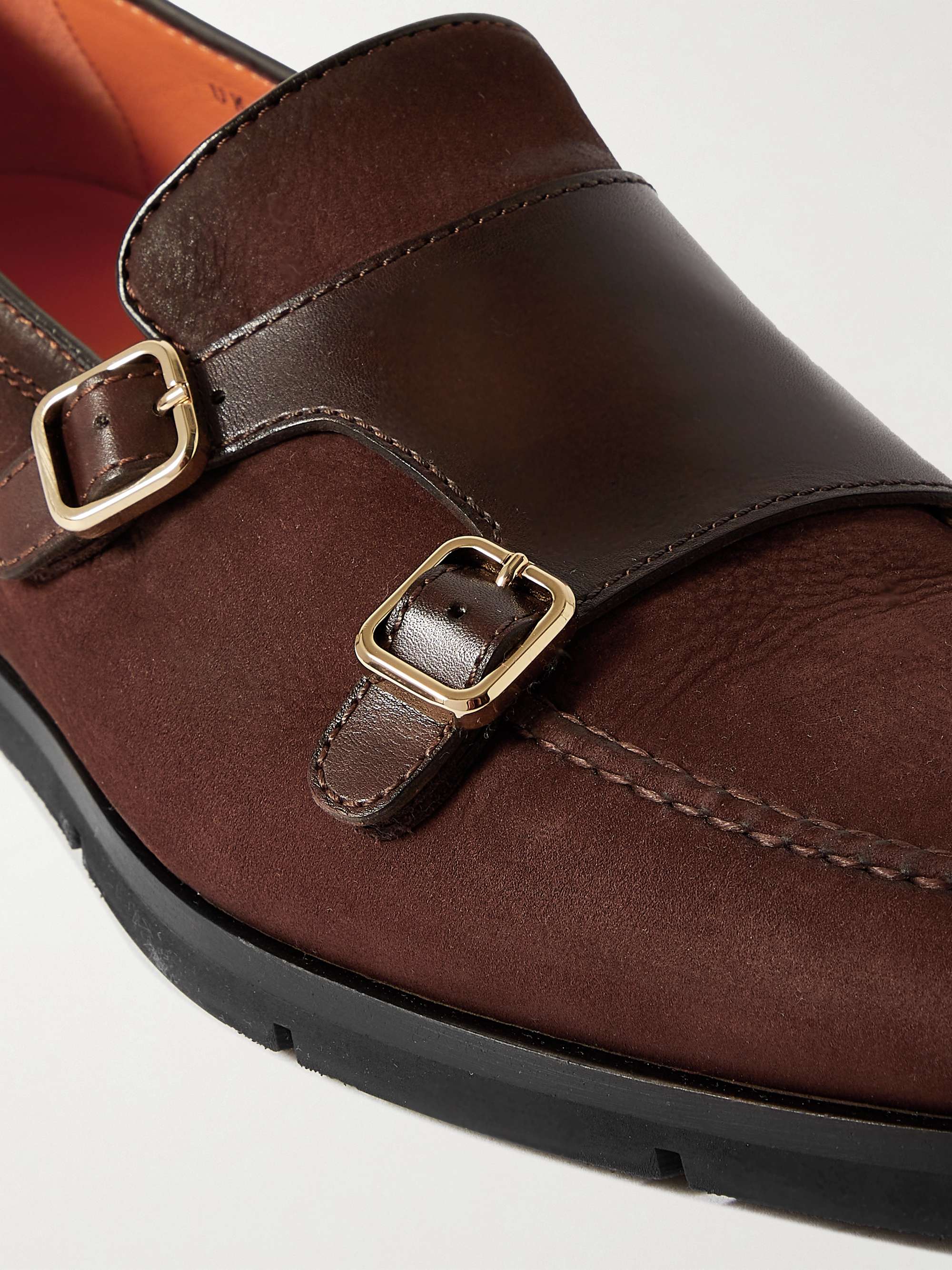 SANTONI Leather-Trimmed Suede Monk-Strap Shoes