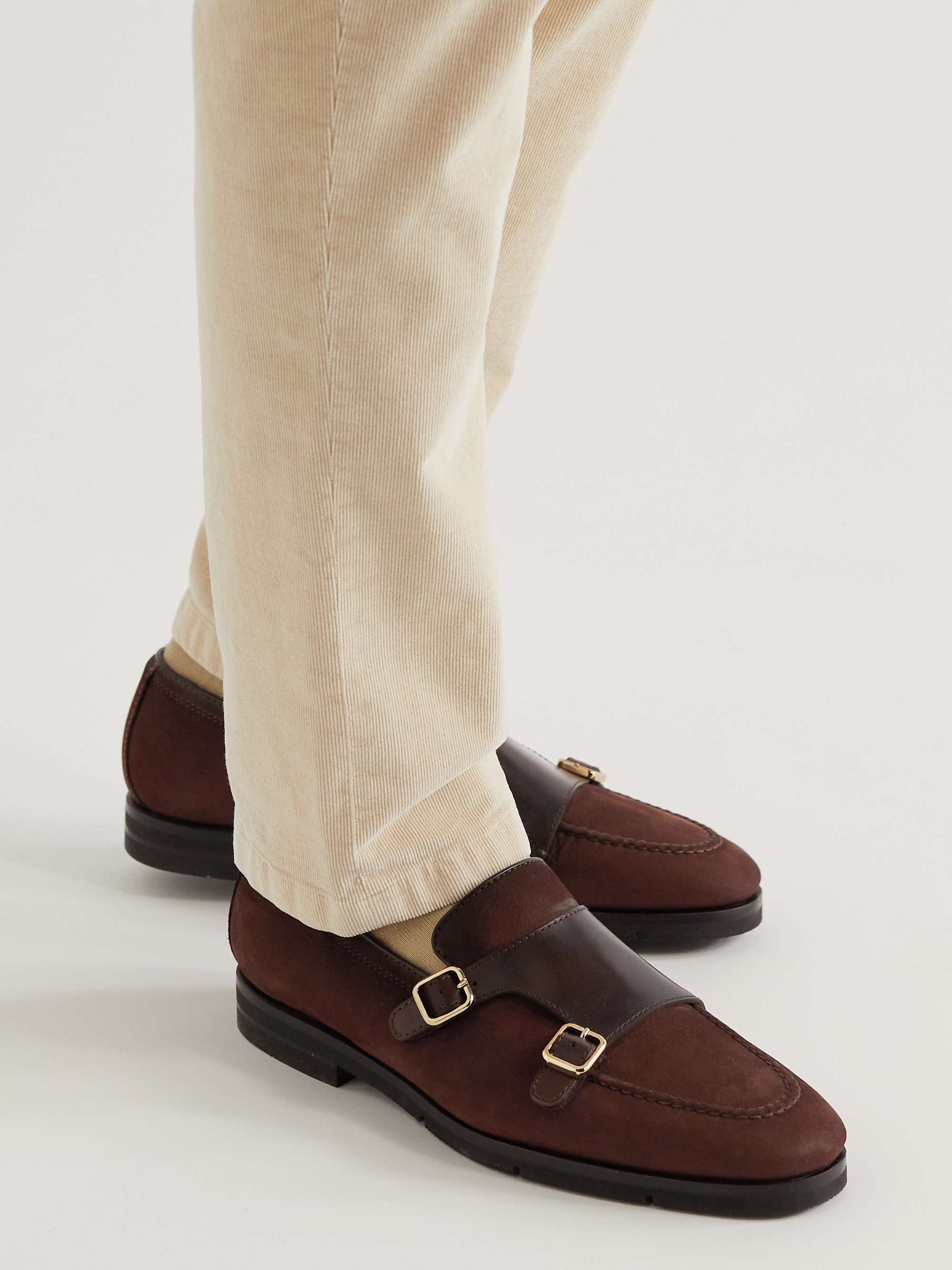 SANTONI Leather-Trimmed Suede Monk-Strap Shoes