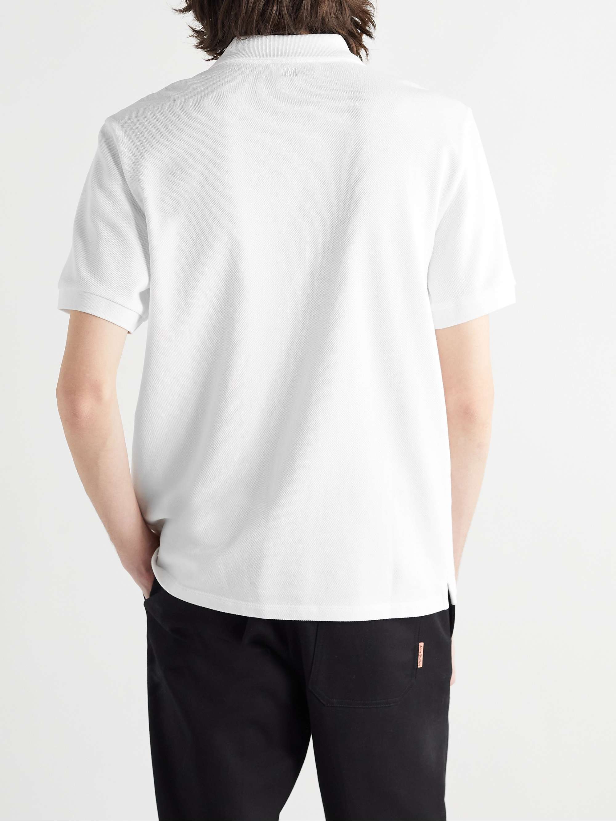 AMI PARIS Logo-Embroidered Cotton-Piqué Polo Shirt