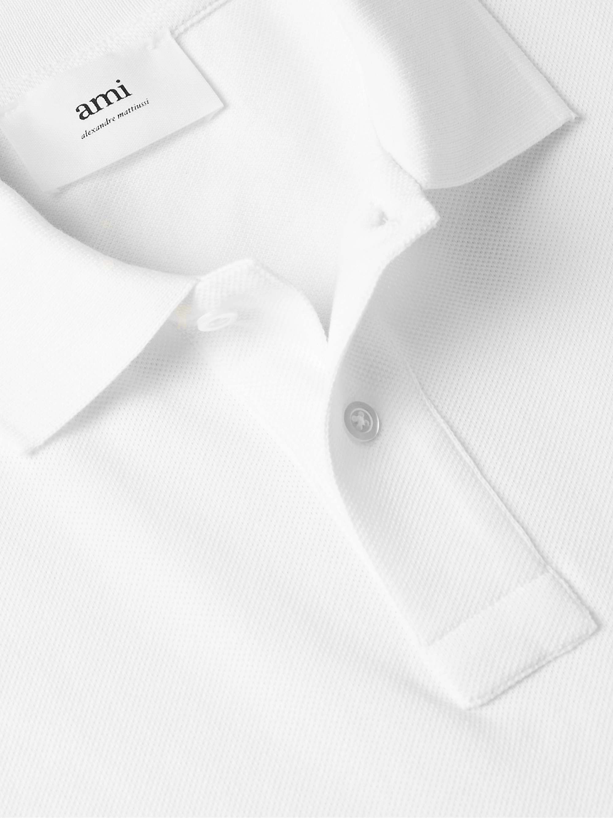 AMI PARIS Logo-Embroidered Cotton-Piqué Polo Shirt