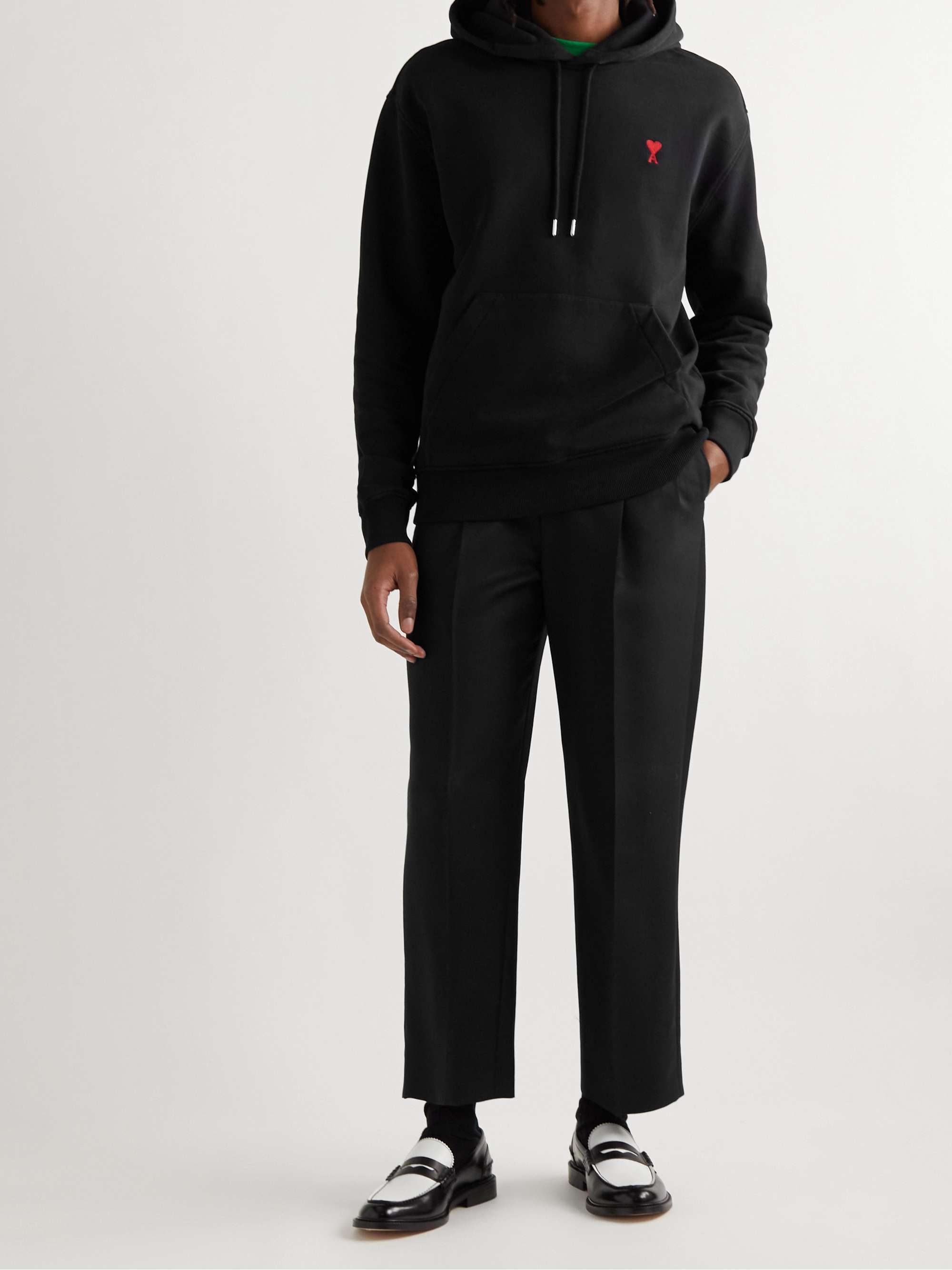 AMI PARIS Logo-Embroidered Cotton-Jersey Hoodie