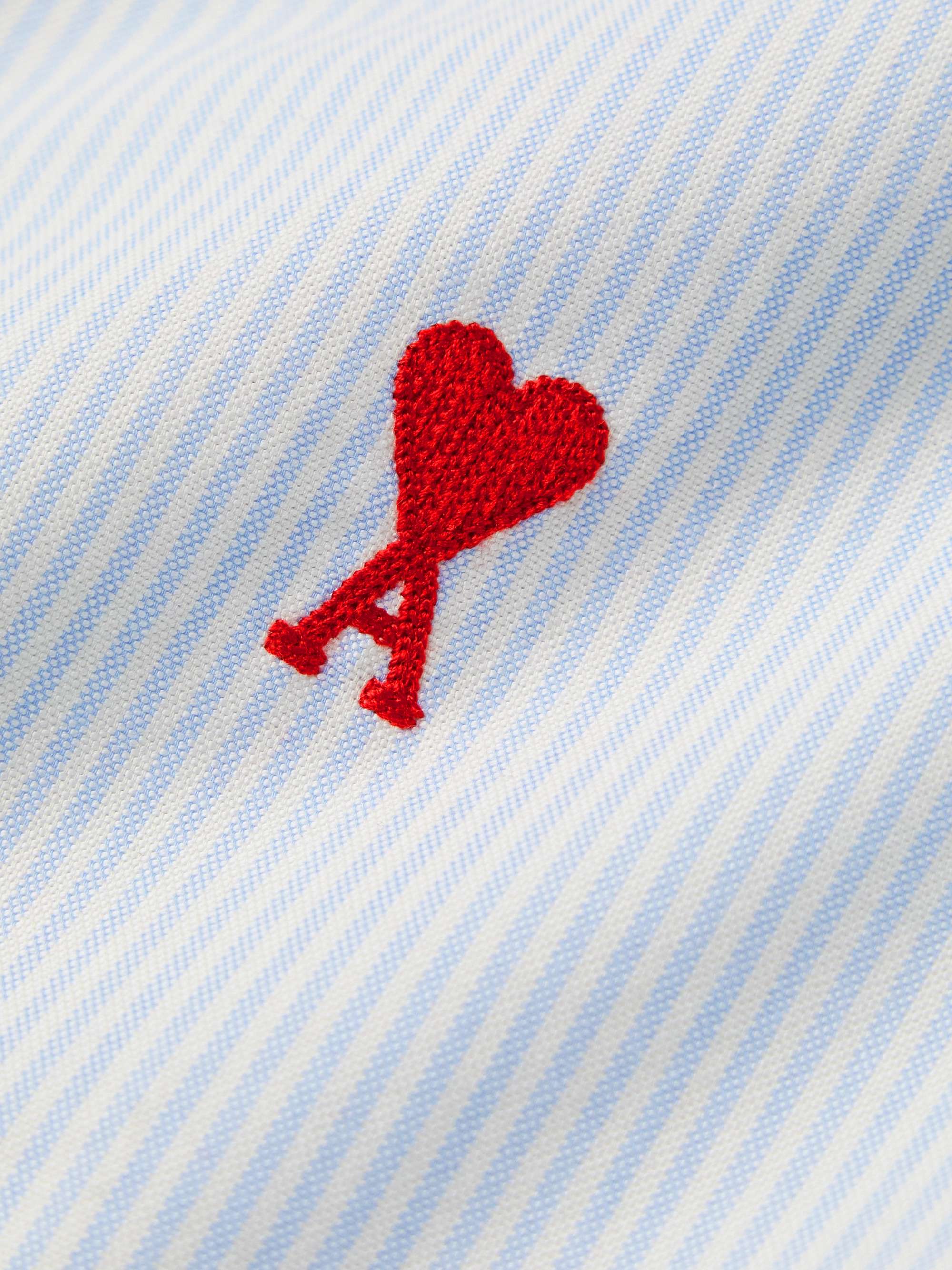 AMI PARIS Button-Down Collar Logo-Embroidered Striped Organic Cotton Oxford Shirt