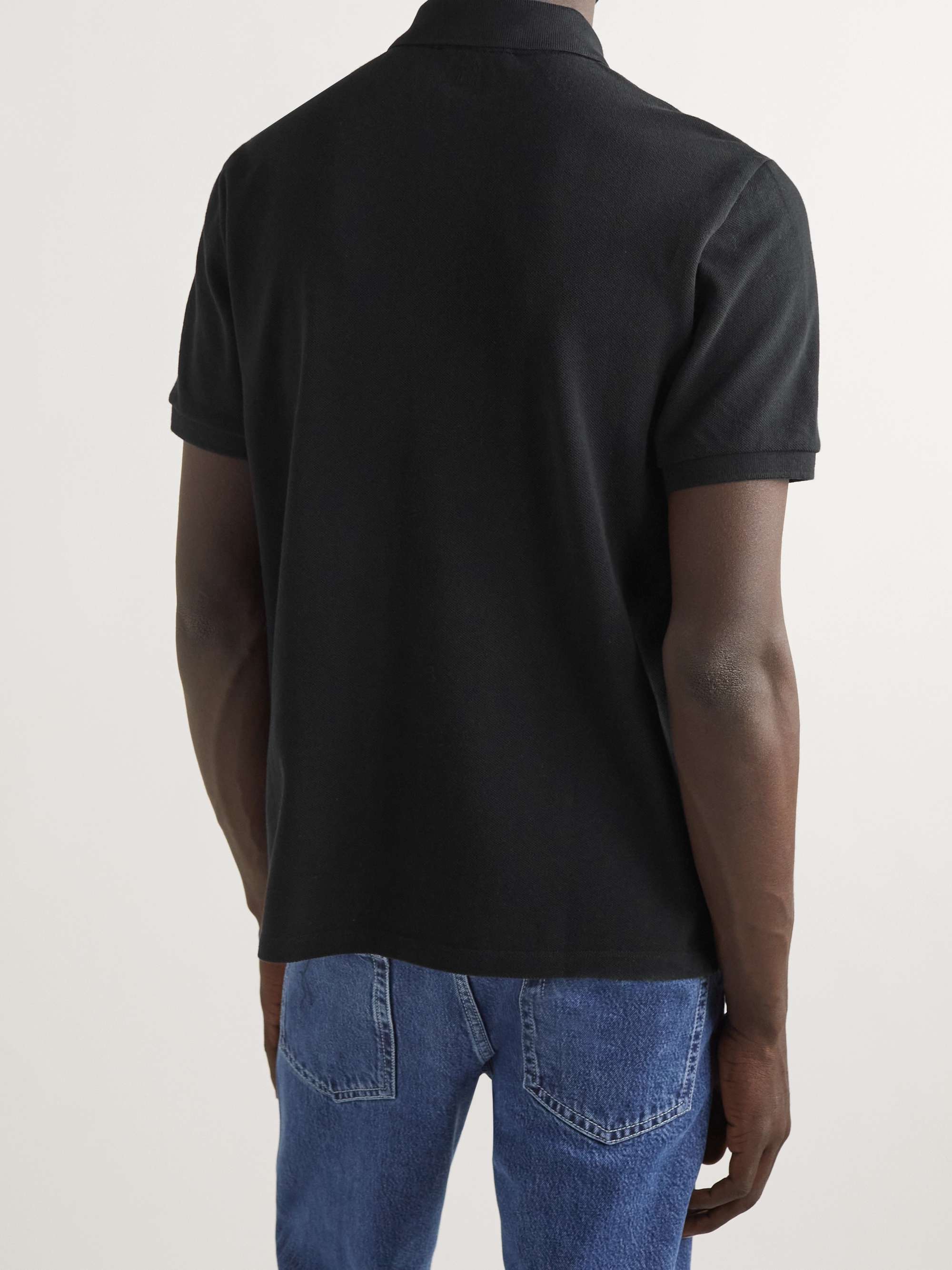 AMI PARIS Logo-Embroidered Cotton-Piqué Polo Shirt