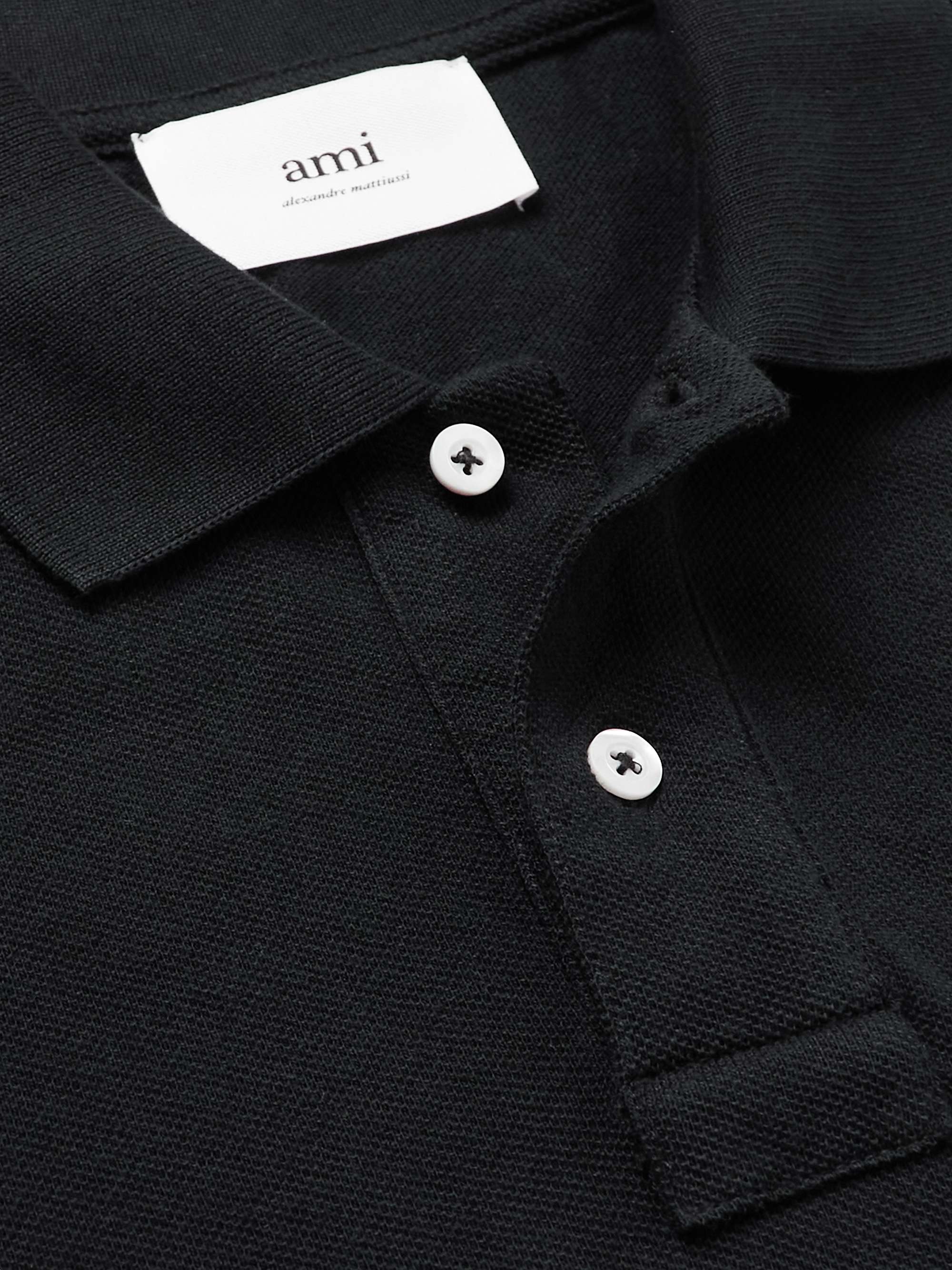 AMI PARIS Logo-Embroidered Cotton-Piqué Polo Shirt