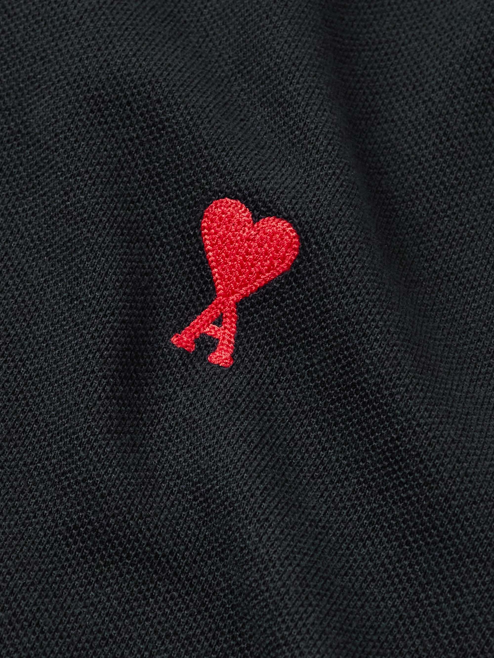 AMI PARIS Logo-Embroidered Cotton-Piqué Polo Shirt
