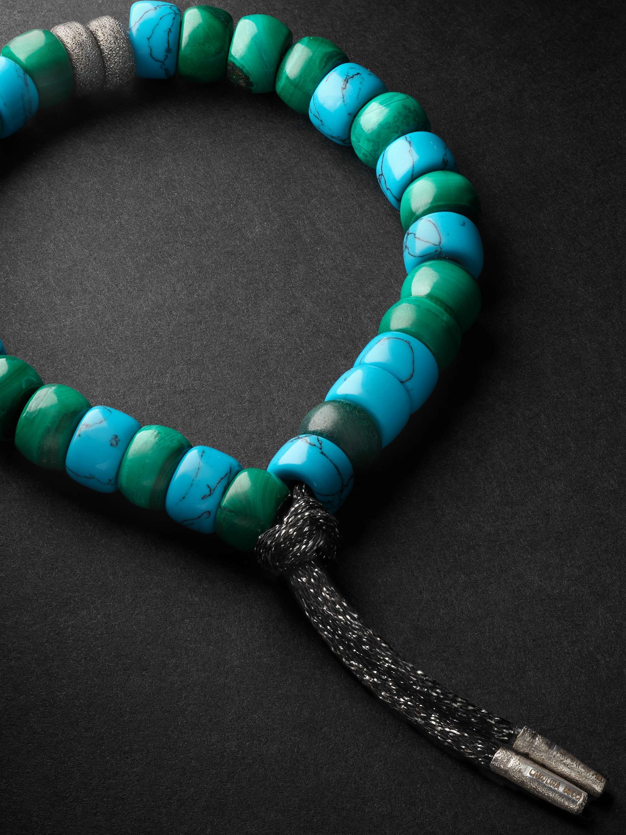 CAROLINA BUCCI Forte Beads White and Blackened Gold, Turquoise and Malachite Bracelet