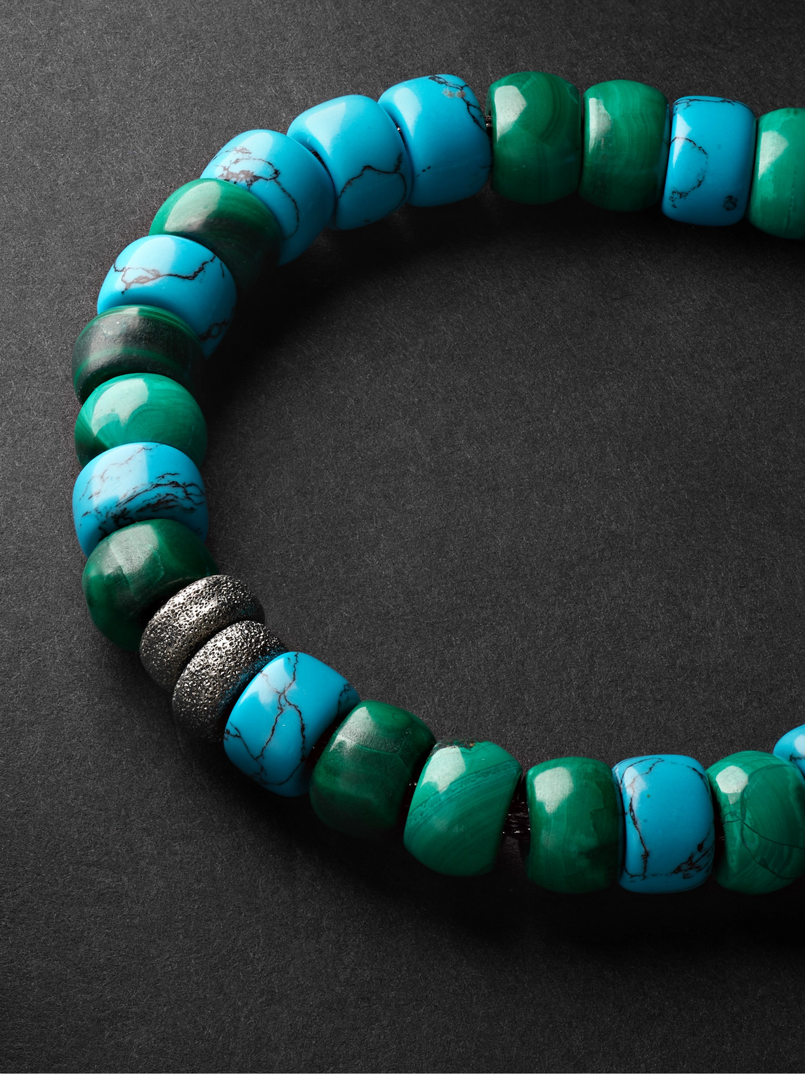 Shop Carolina Bucci Forte Beads White And Blackened Gold, Turquoise And Malachite Bracelet In Blue