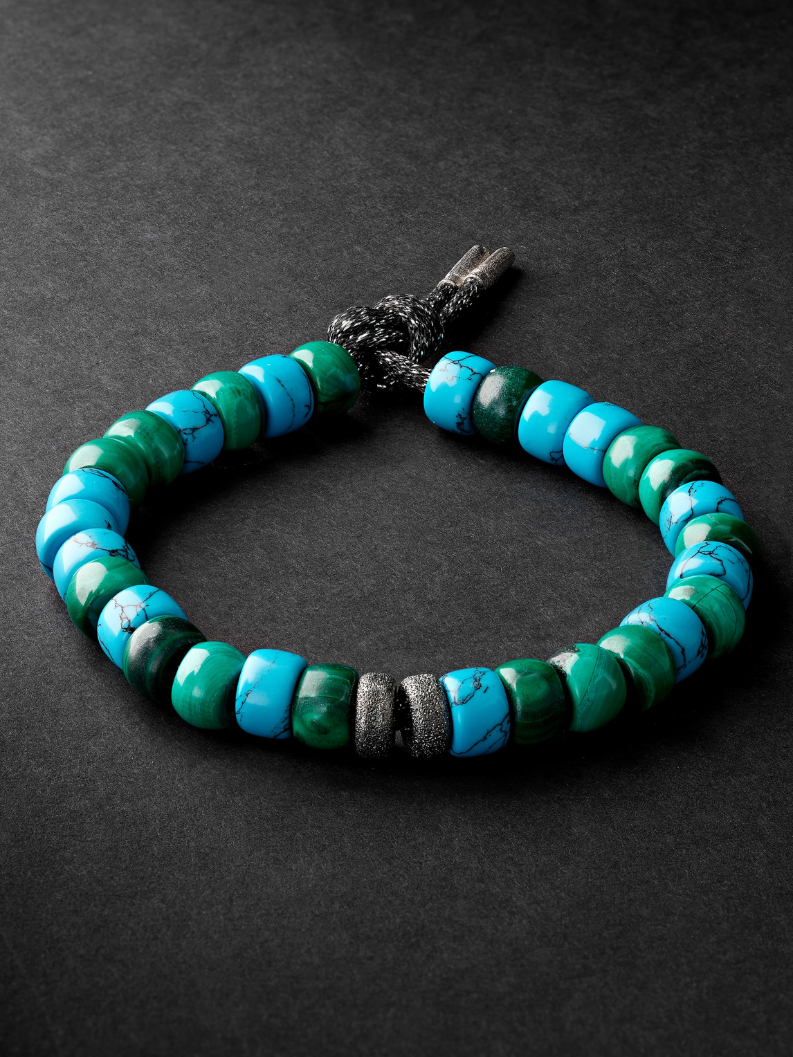 Carolina Bucci Forte Beads White And Blackened Gold, Turquoise And Malachite Bracelet In Blue