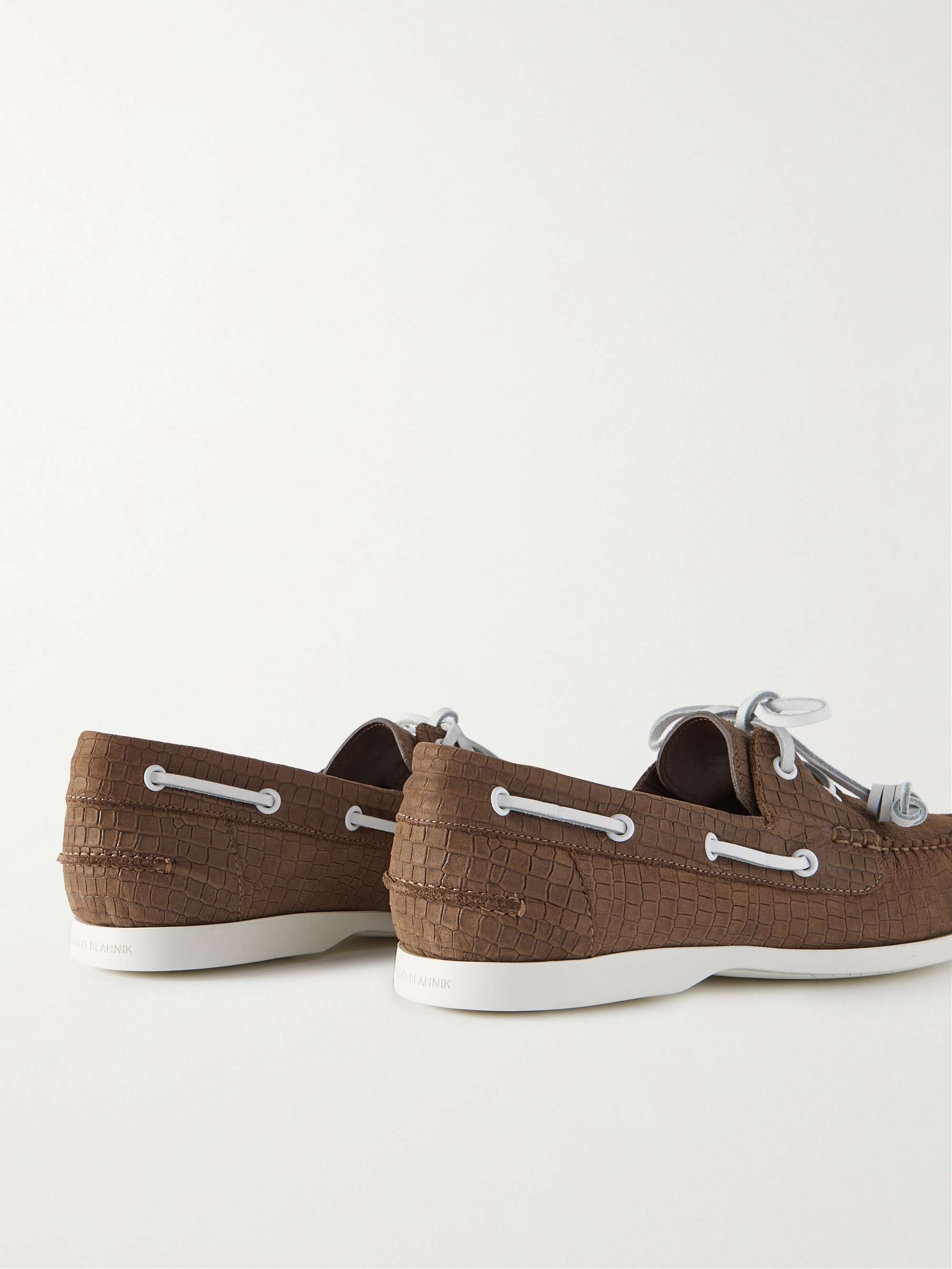 MANOLO BLAHNIK Sidmouth Croc-Effect Nubuck Boat Shoes