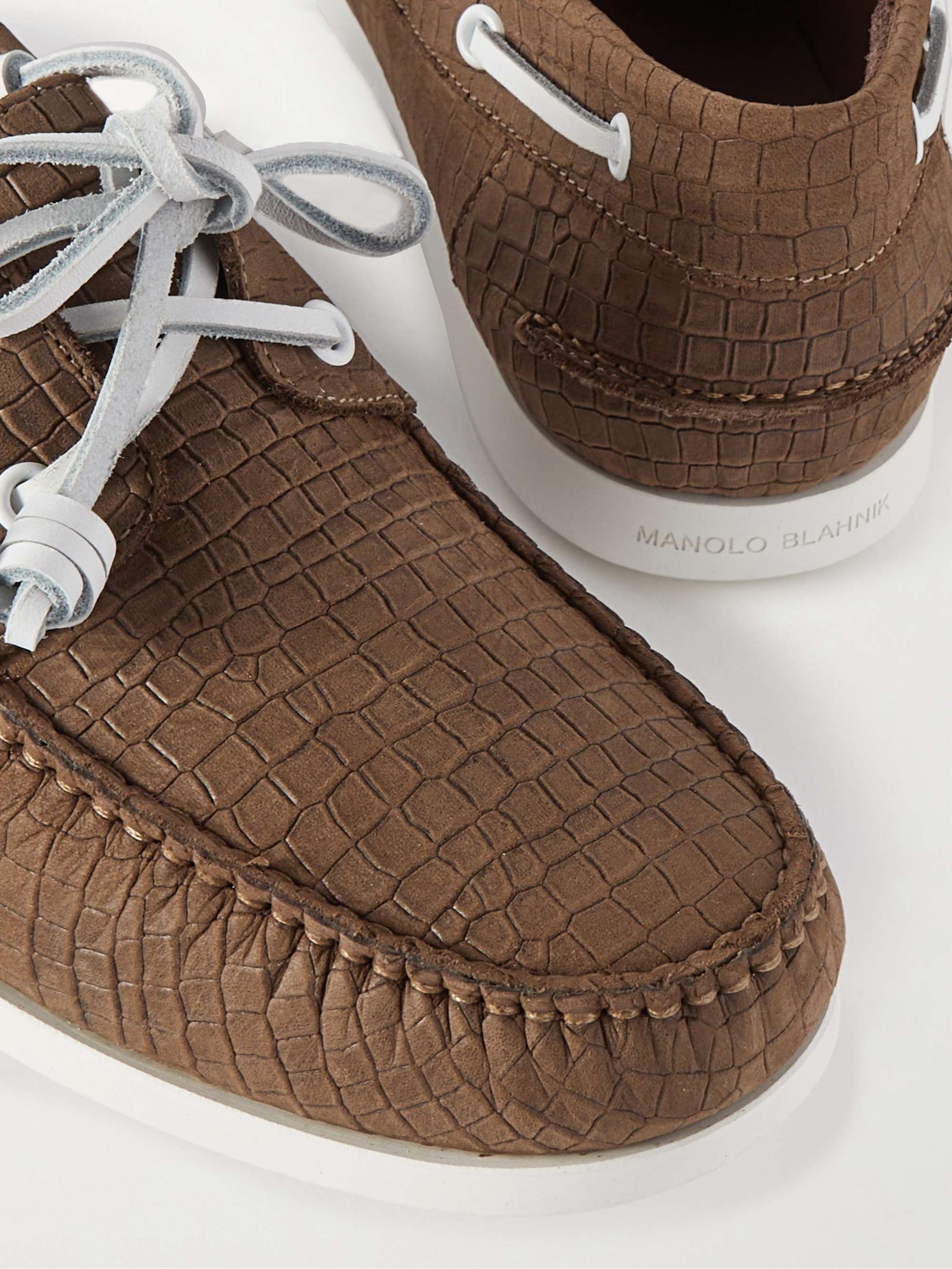 MANOLO BLAHNIK Sidmouth Croc-Effect Nubuck Boat Shoes