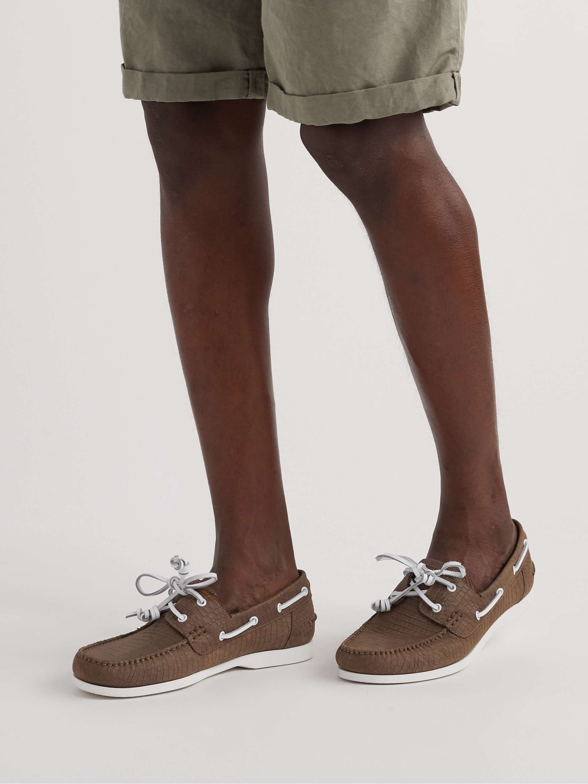 MANOLO BLAHNIK Sidmouth Croc-Effect Nubuck Boat Shoes