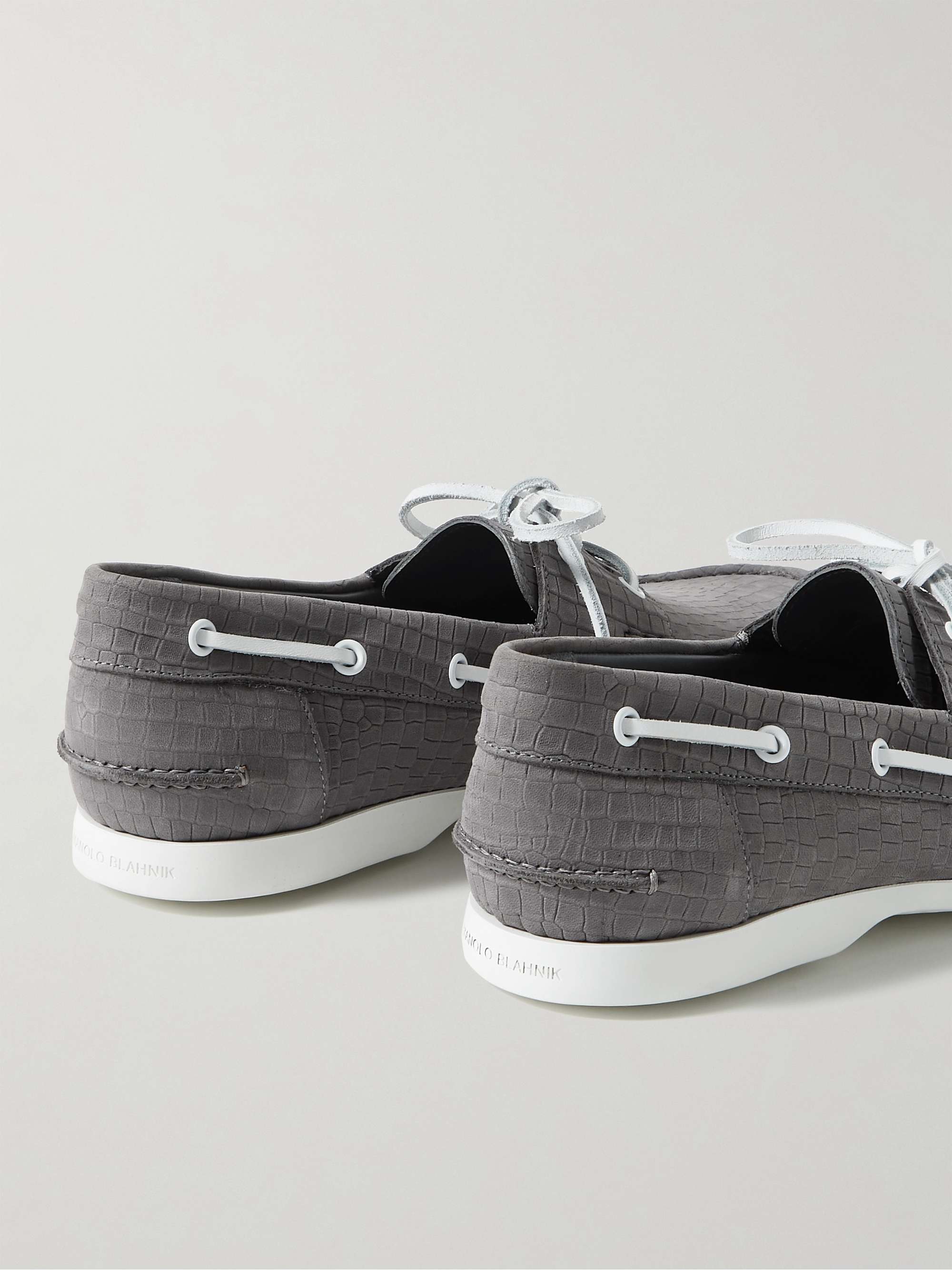 MANOLO BLAHNIK Sidmouth Croc-Effect Nubuck Boat Shoes