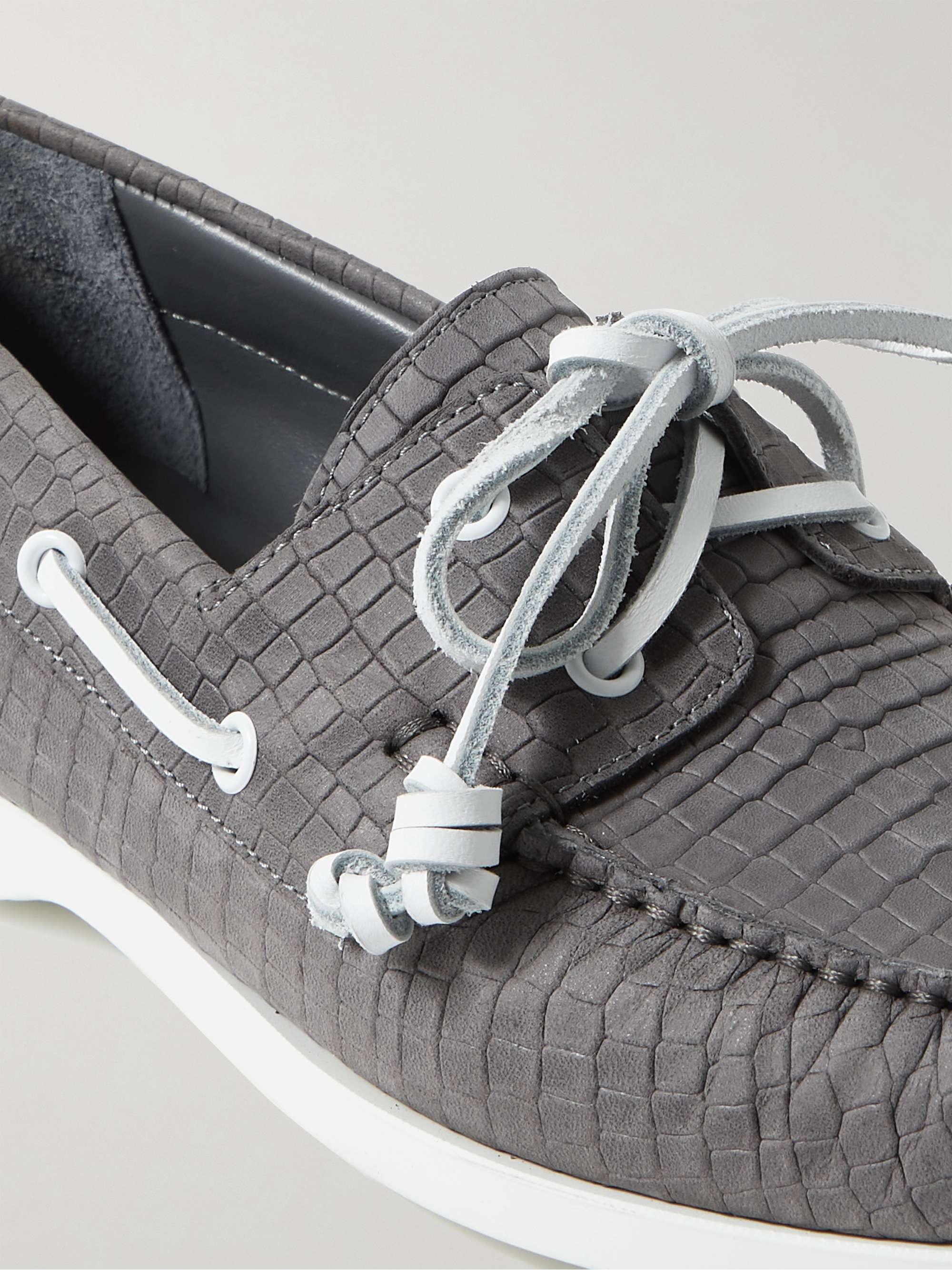 MANOLO BLAHNIK Sidmouth Croc-Effect Nubuck Boat Shoes