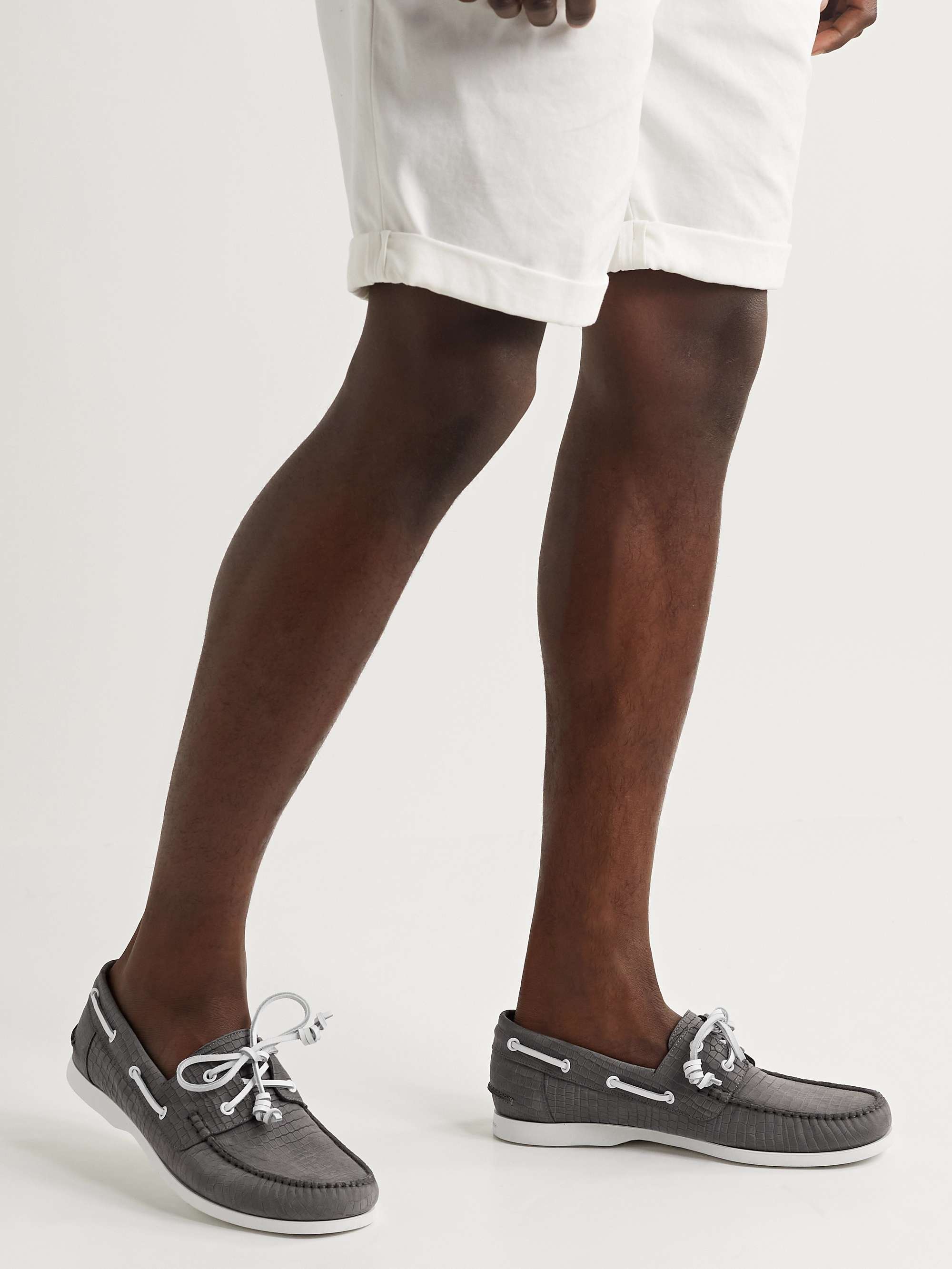 MANOLO BLAHNIK Sidmouth Croc-Effect Nubuck Boat Shoes