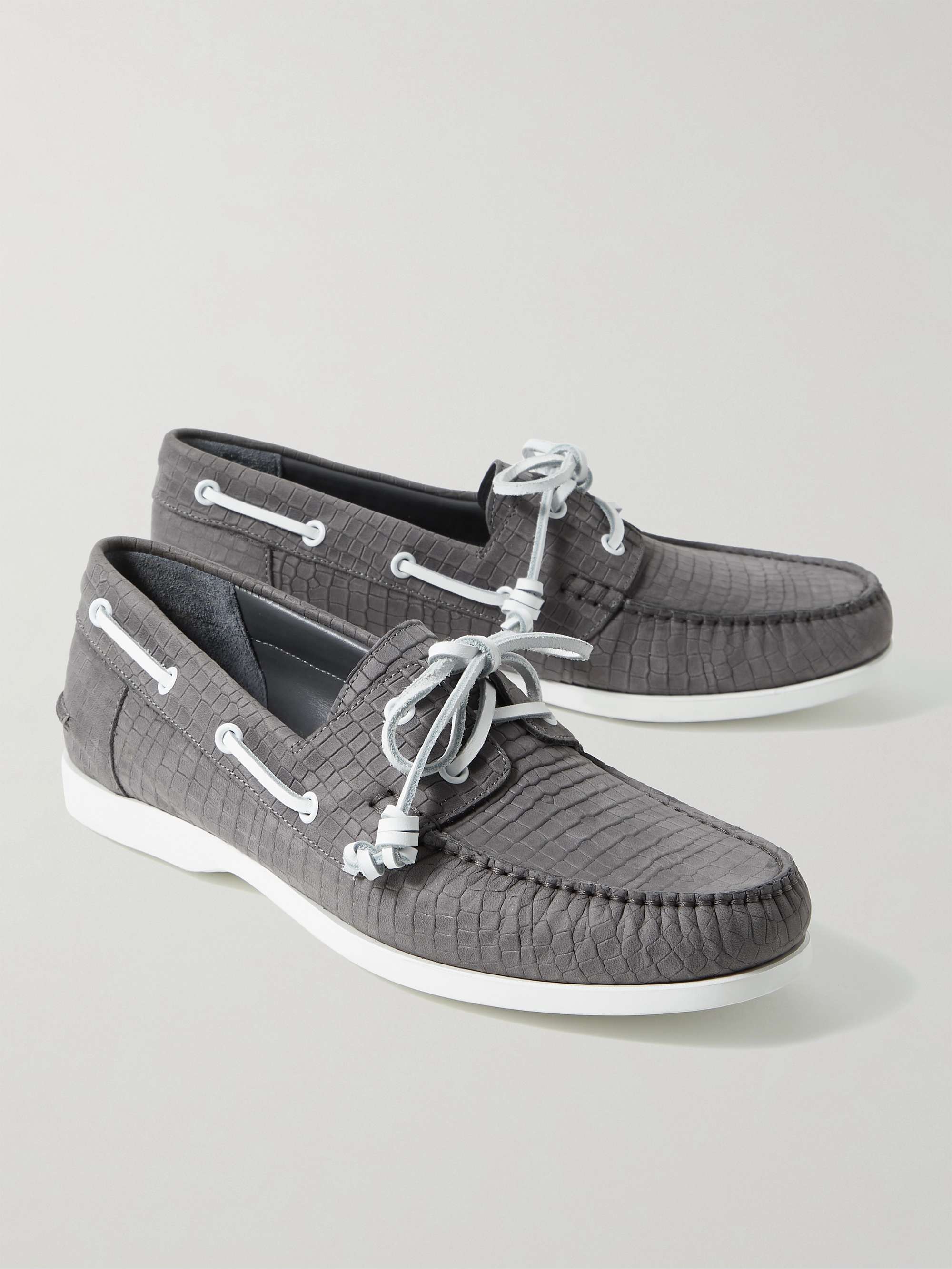 MANOLO BLAHNIK Sidmouth Croc-Effect Nubuck Boat Shoes