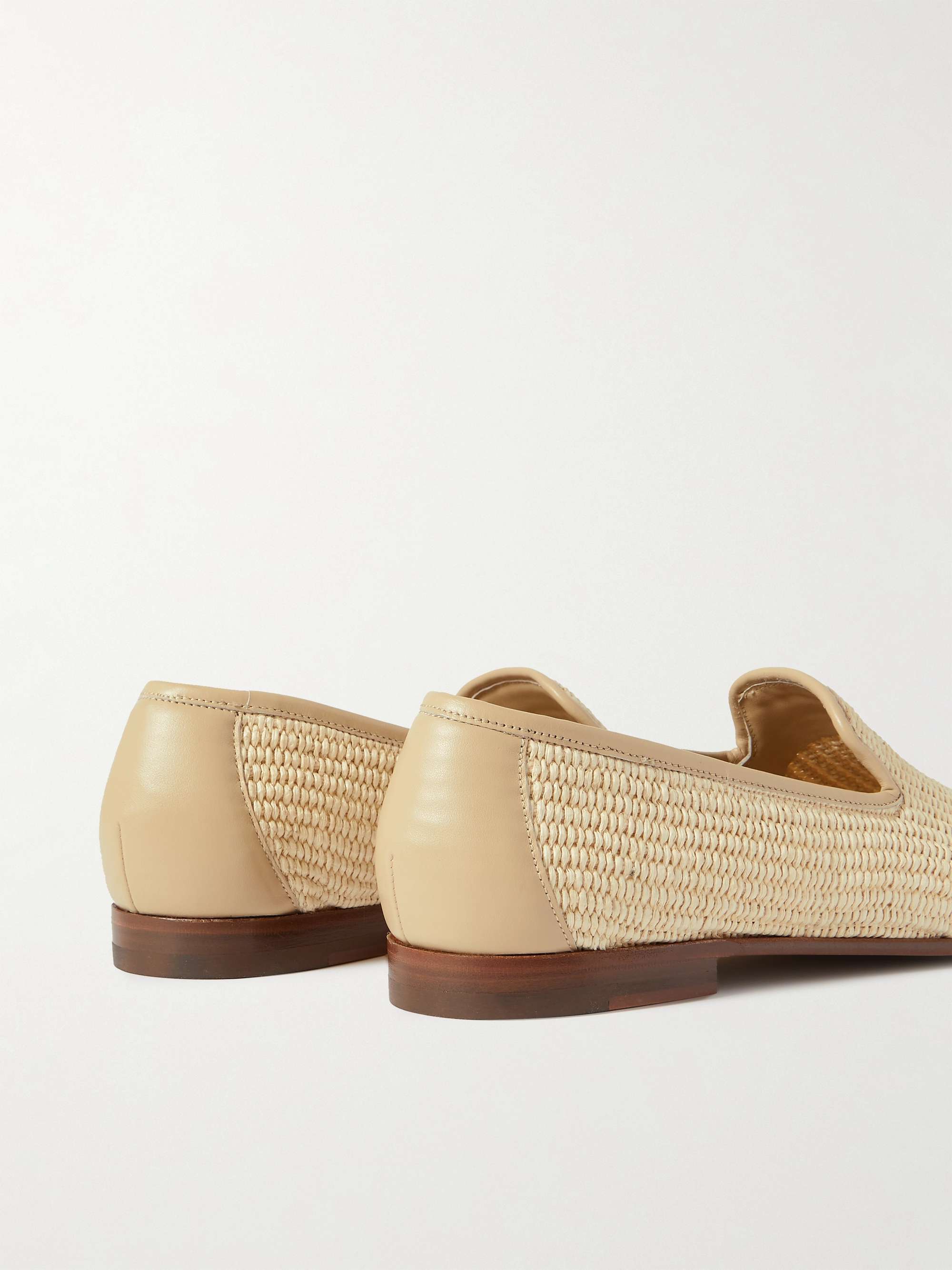 MANOLO BLAHNIK Mario Leather-Trimmed Raffia Loafers