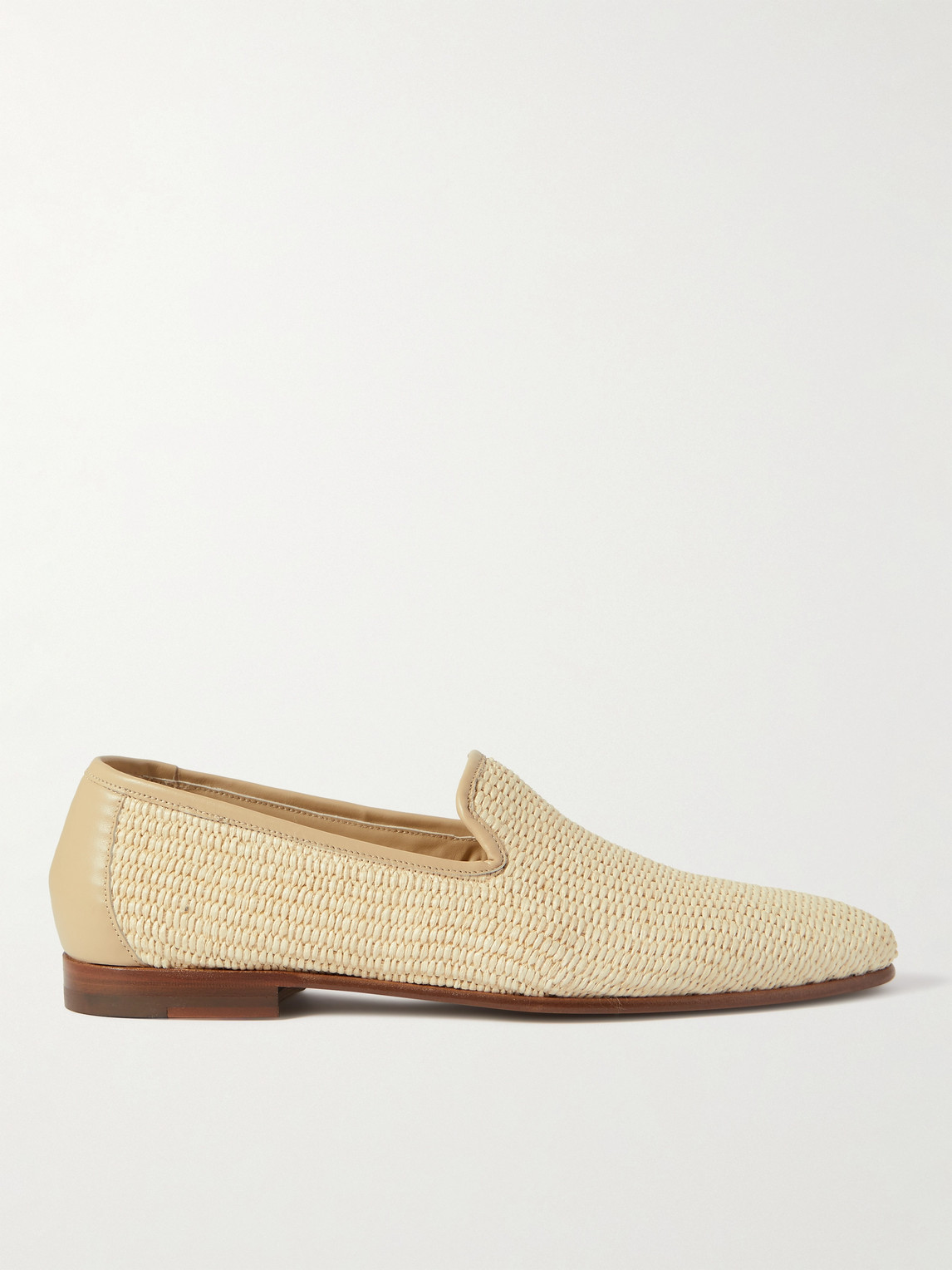 Manolo Blahnik Mario Leather-Trimmed Raffia Loafers - Men