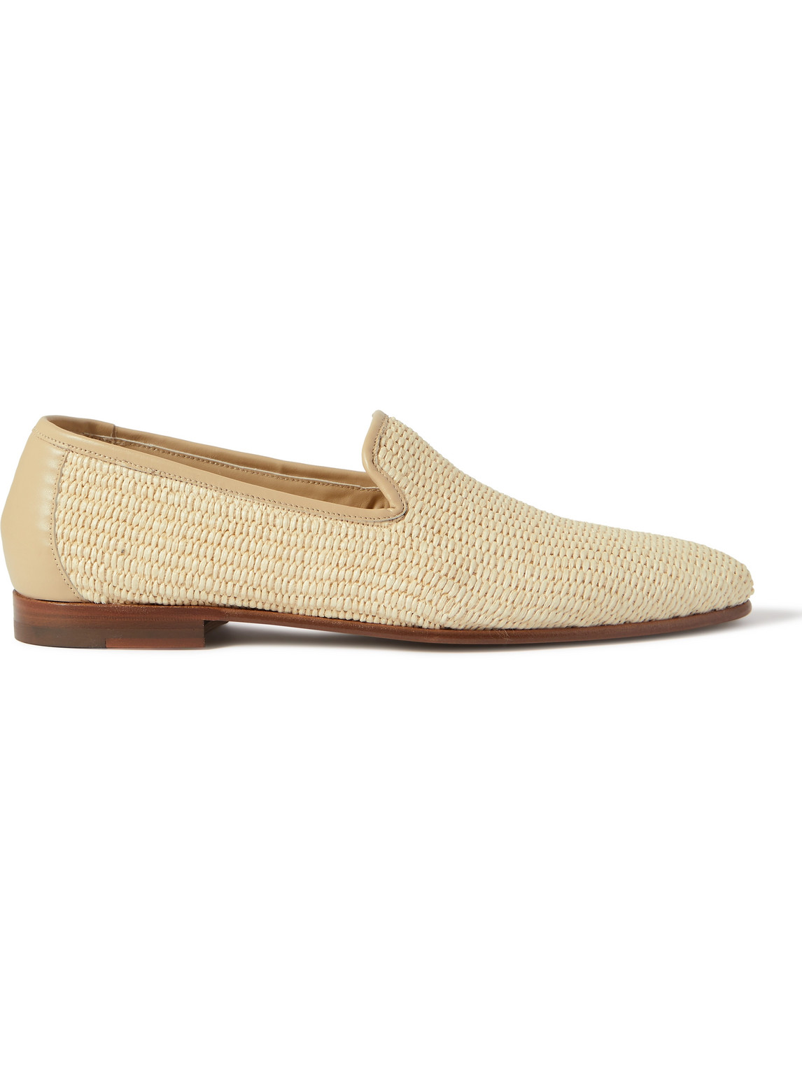 Manolo Blahnik - Mario Leather-Trimmed Raffia Loafers - Men - Neutrals - UK 7