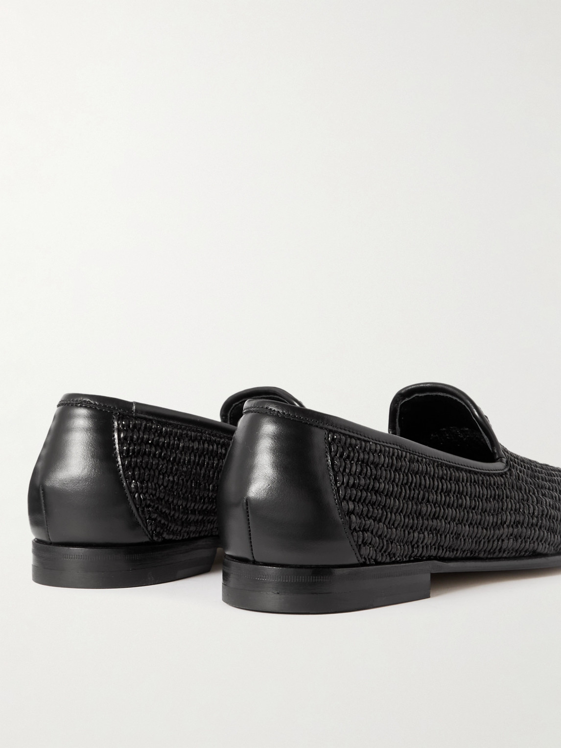Mario Leather-Trimmed Raffia Loafers