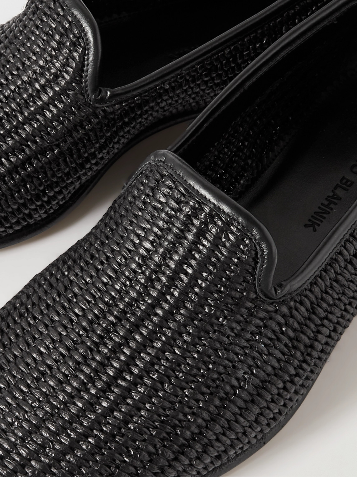 Mario Leather-Trimmed Raffia Loafers