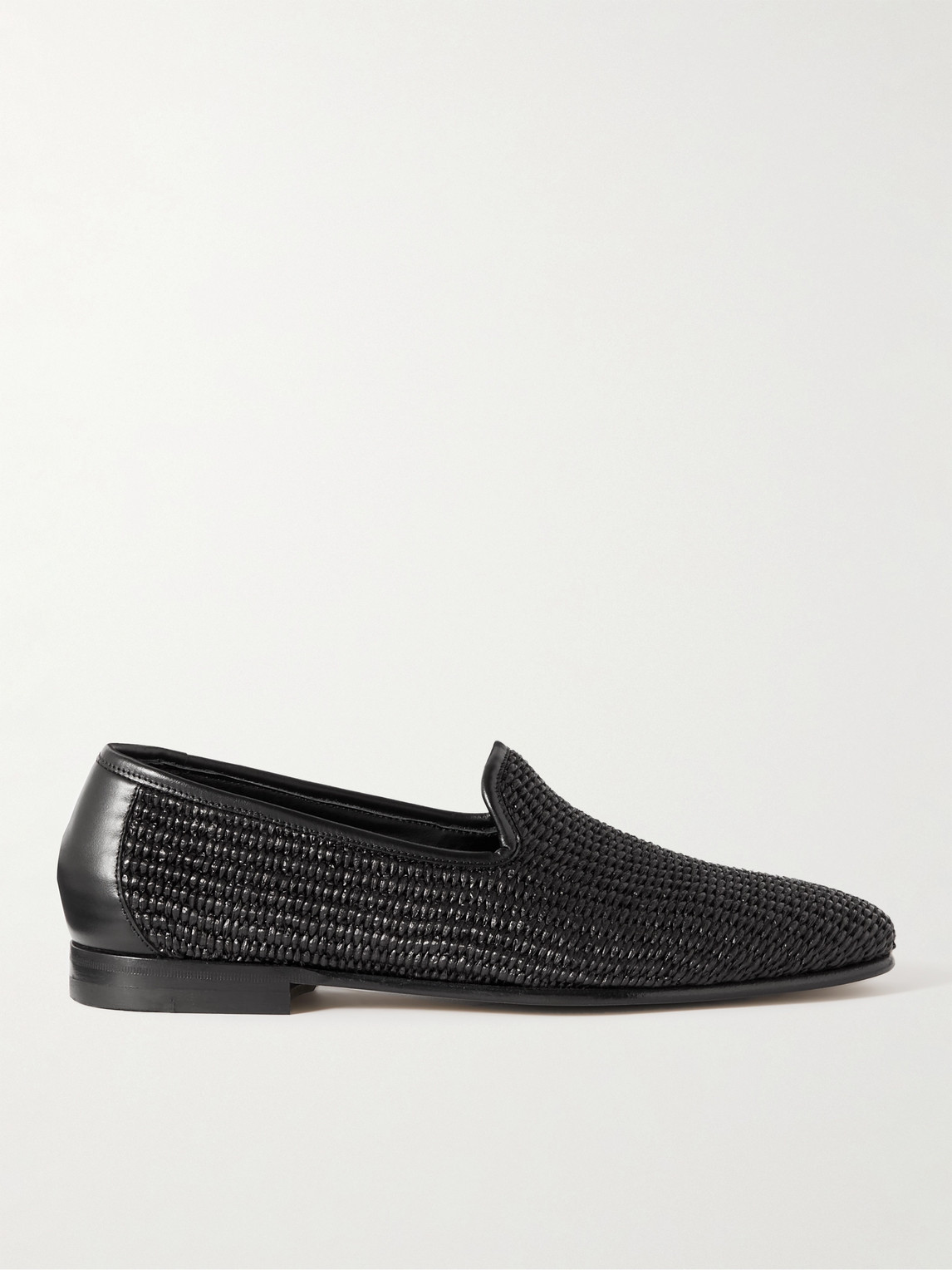 Manolo Blahnik Mario Leather-Trimmed Raffia Loafers - Men