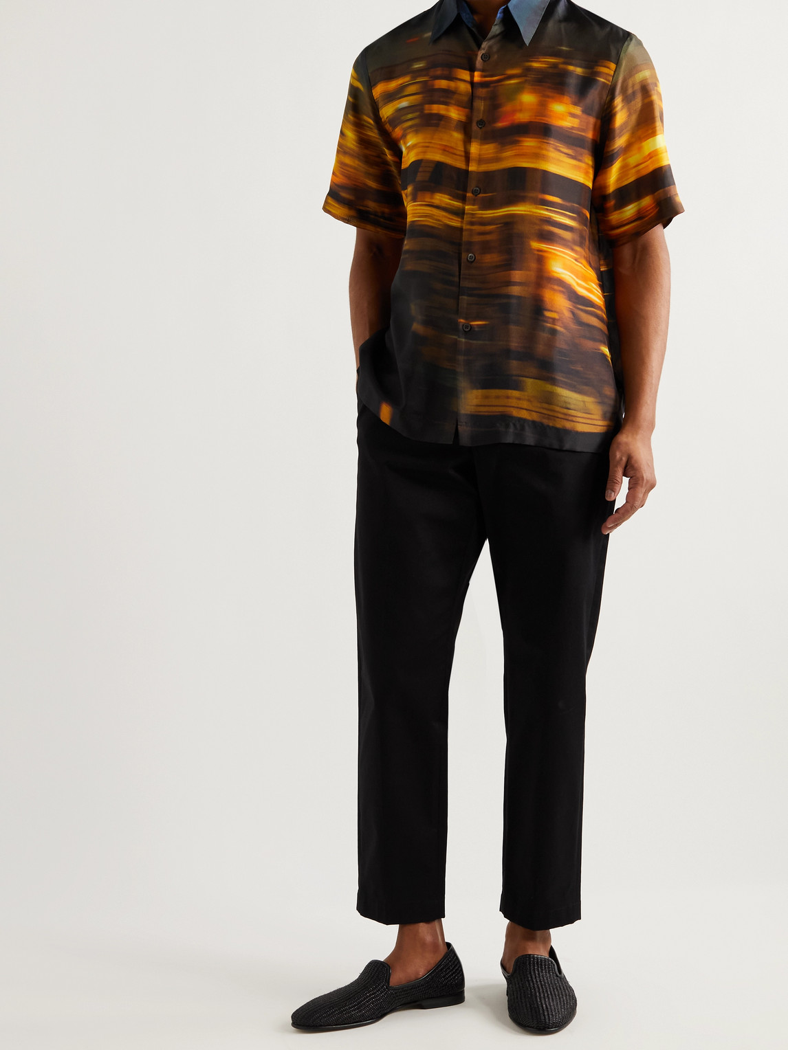 Mario Leather-Trimmed Raffia Loafers