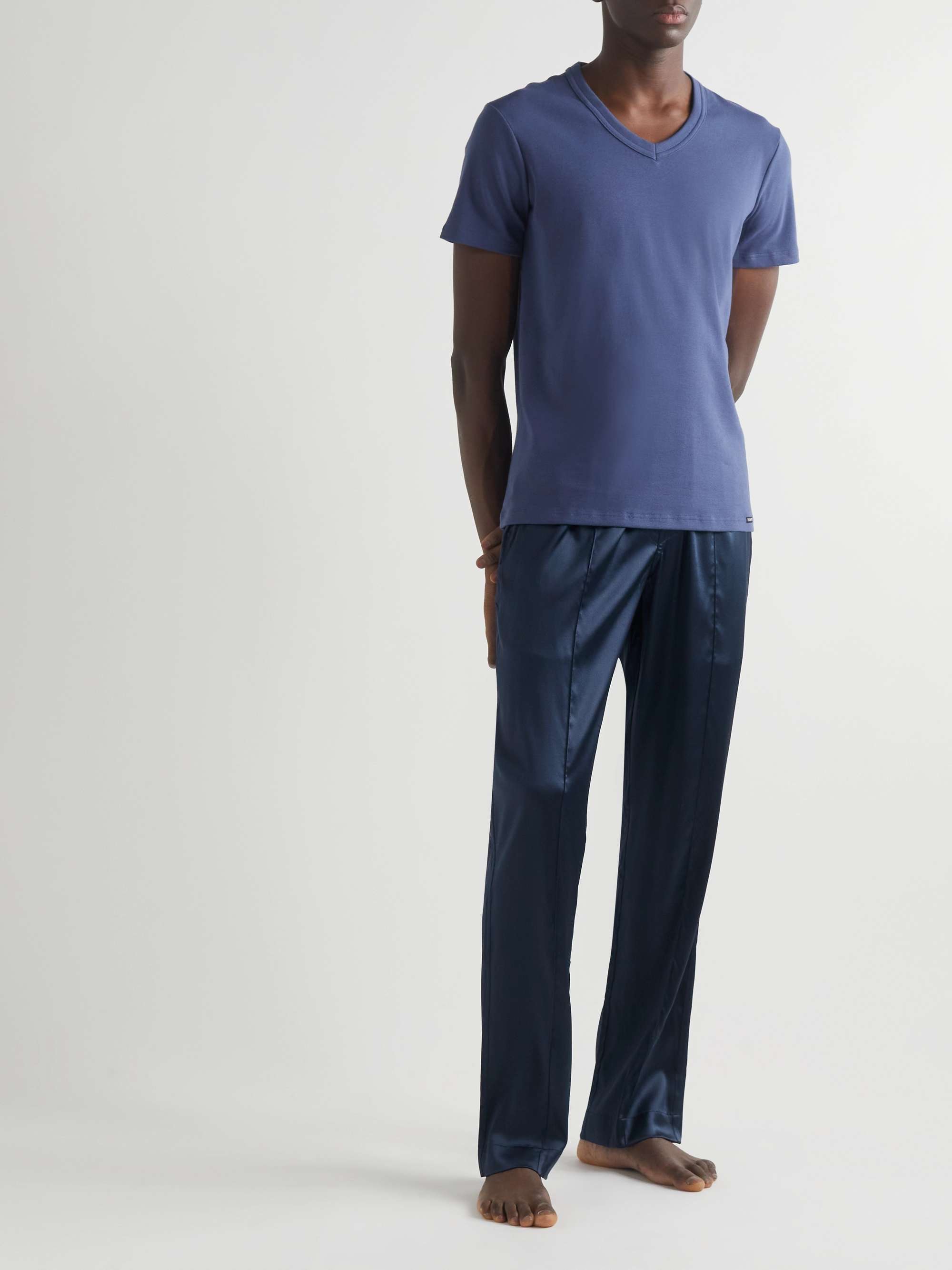 TOM FORD Velvet-Trimmed Stretch-Silk Satin Pyjama Trousers