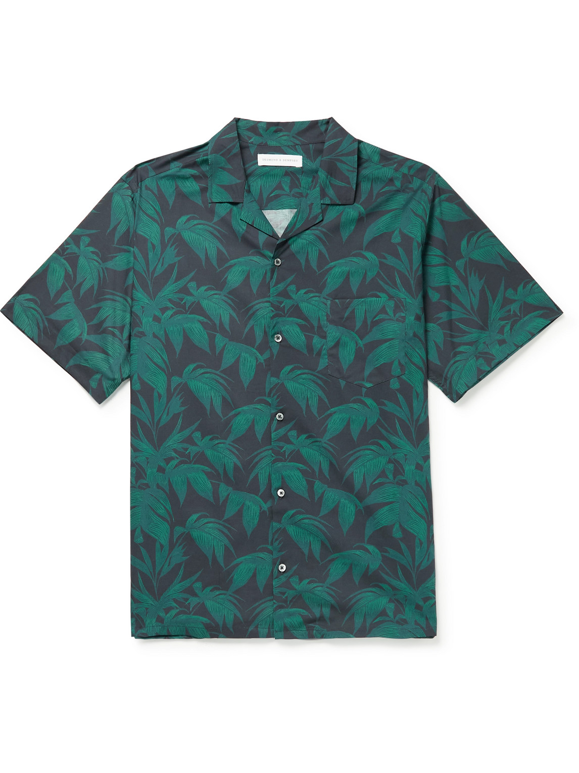 Shop Desmond & Dempsey Camp-collar Printed Cotton Shirt In Blue