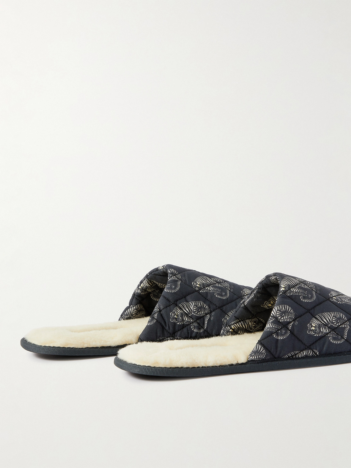 Shop Desmond & Dempsey Byron Wool-lined Quilted Printed Cotton Slippers In Black