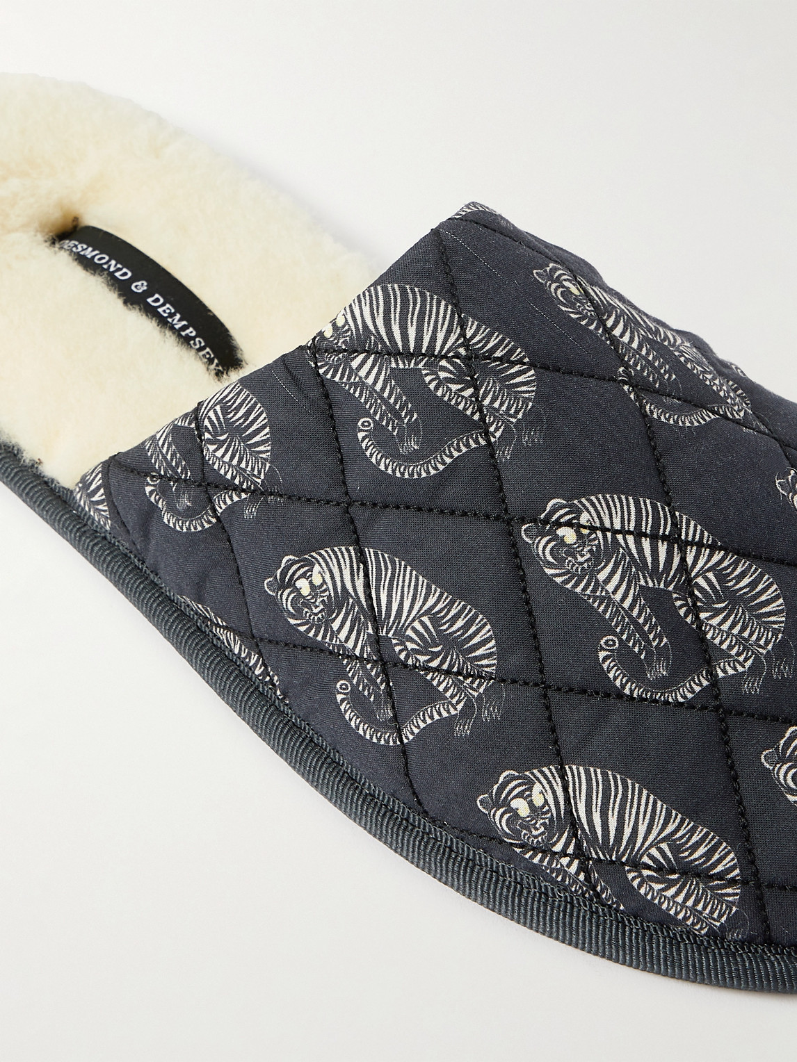 Shop Desmond & Dempsey Byron Wool-lined Quilted Printed Cotton Slippers In Black