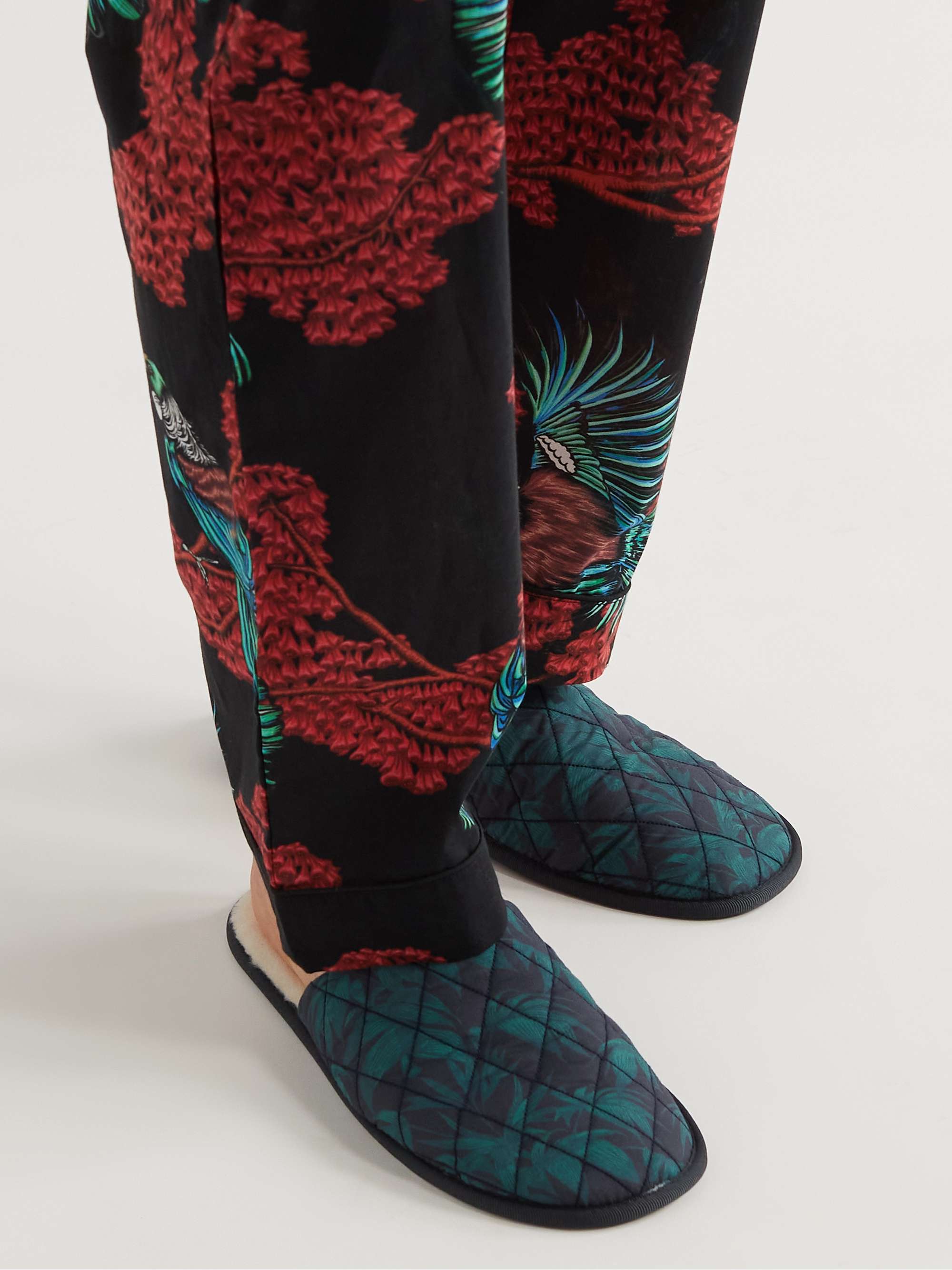 DESMOND & DEMPSEY Byron Wool-Lined Quilted Printed Cotton Slippers