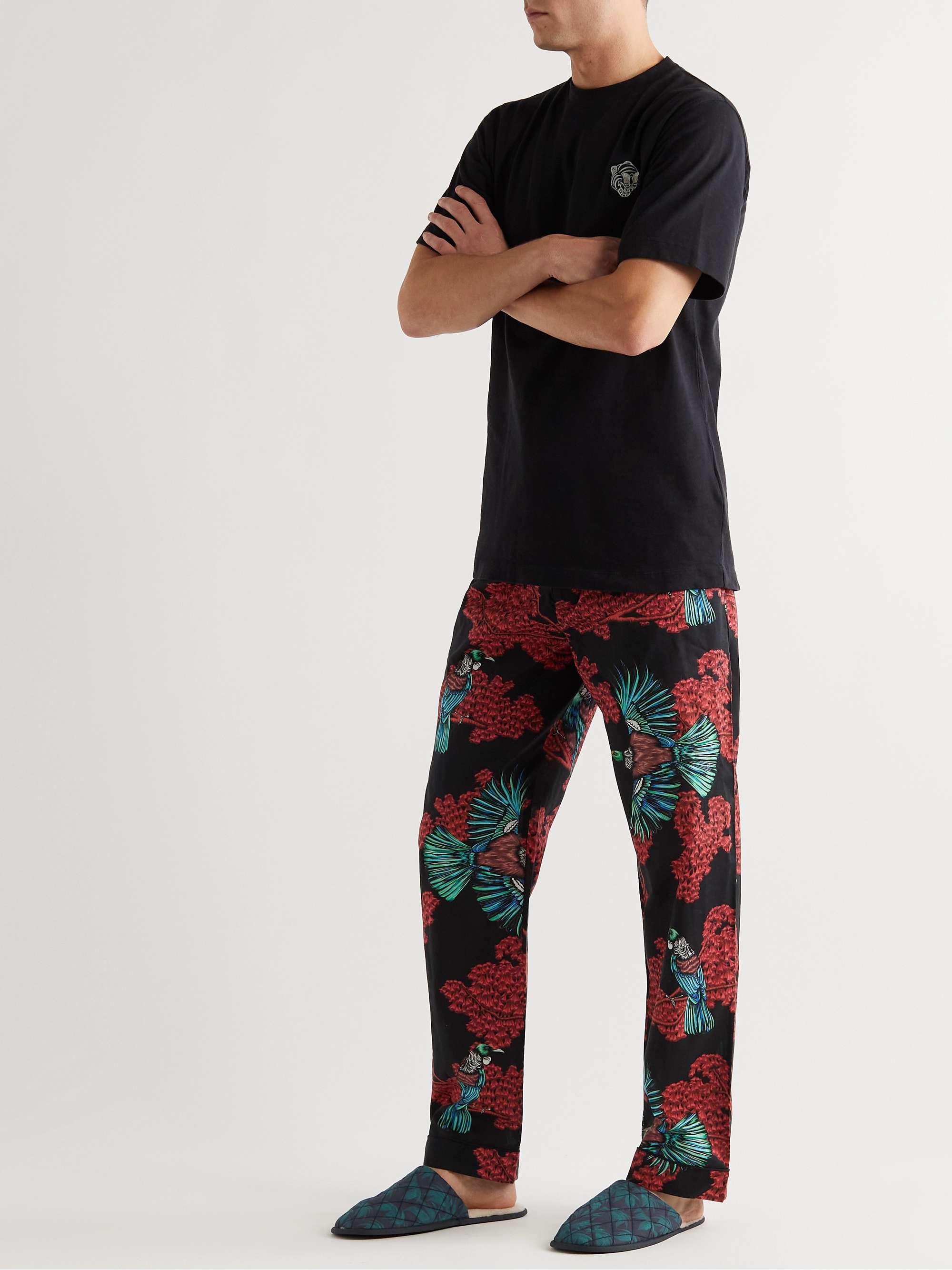 DESMOND & DEMPSEY Byron Wool-Lined Quilted Printed Cotton Slippers