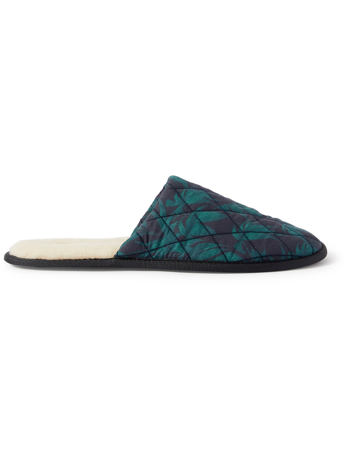 Shop Desmond & Dempsey Byron Wool-lined Quilted Printed Cotton Slippers In Blue