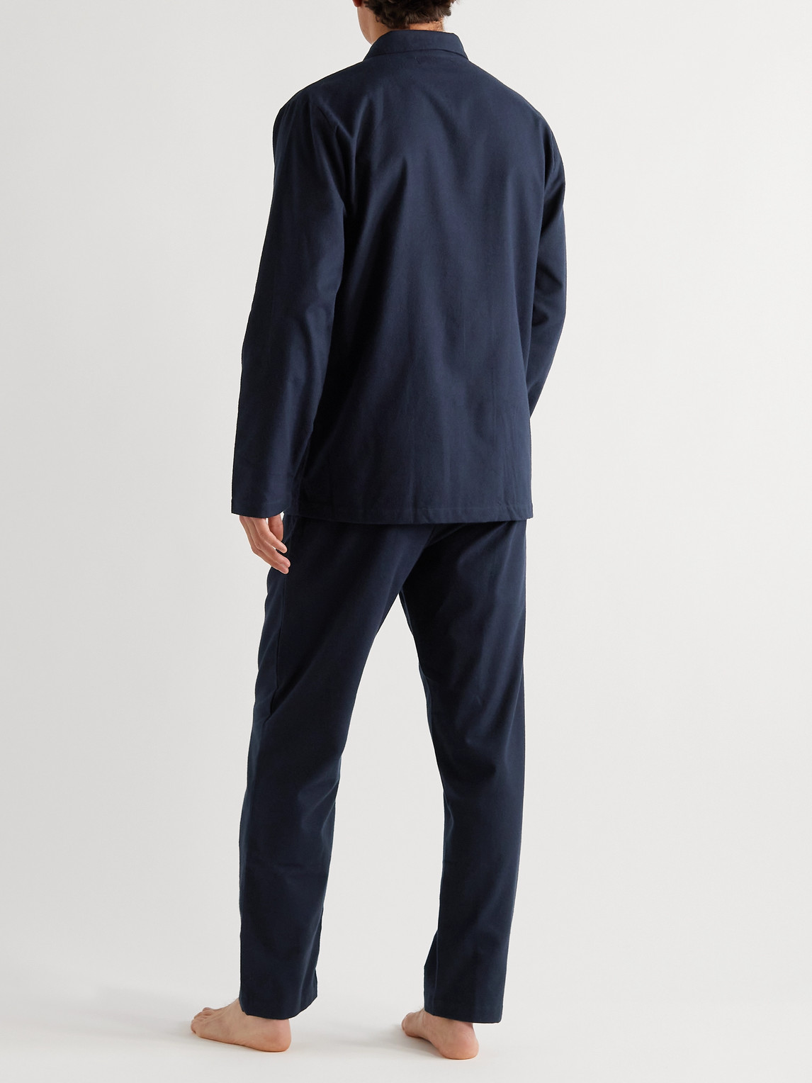 Shop Desmond & Dempsey Brushed Cotton-flannel Pyjama Set In Blue