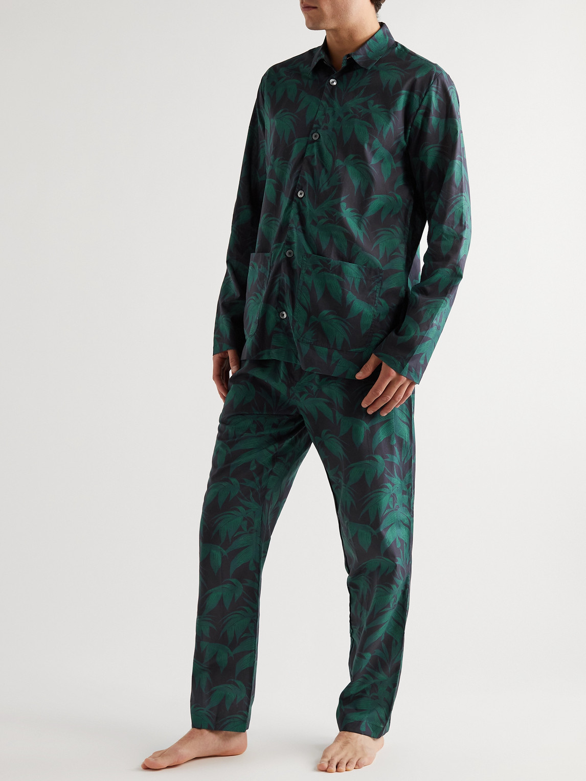 Shop Desmond & Dempsey Slim-fit Printed Cotton Pyjama Set In Blue