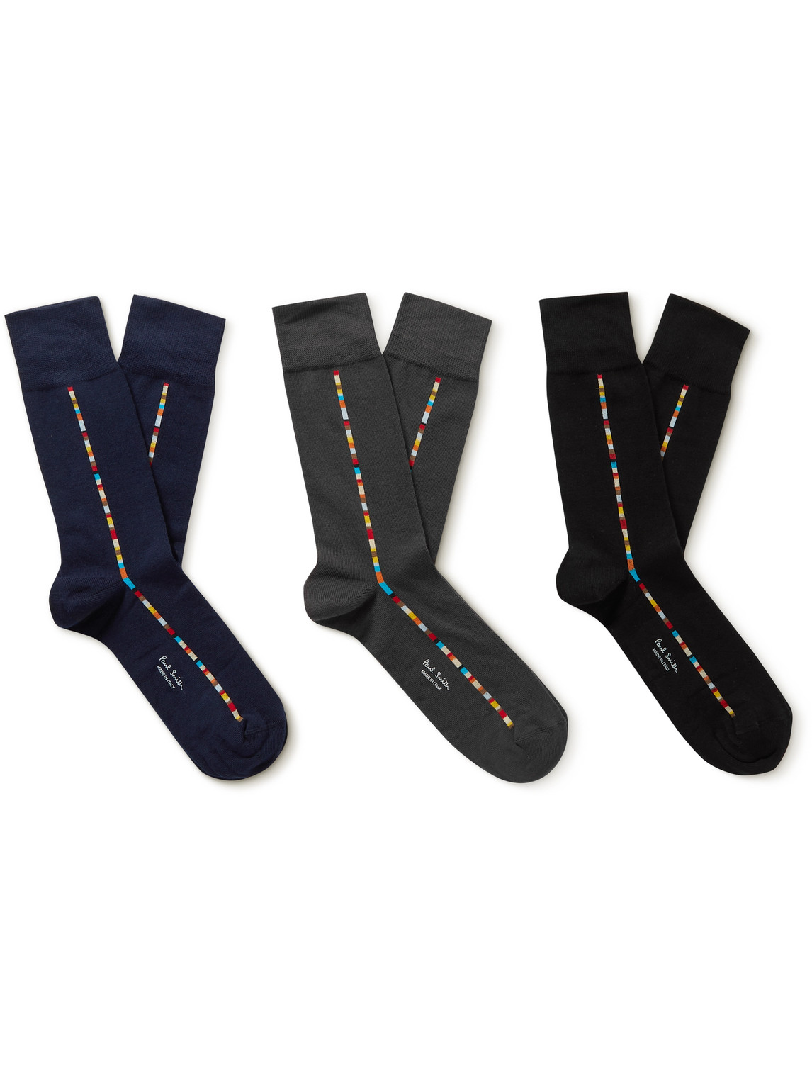 Shop Paul Smith Three-pack Striped Stretch Cotton-blend Socks In Multi