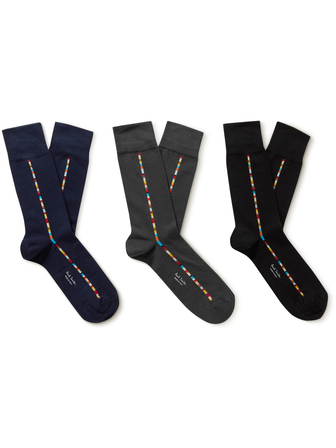 Three-Pack Striped Stretch Cotton-Blend Socks