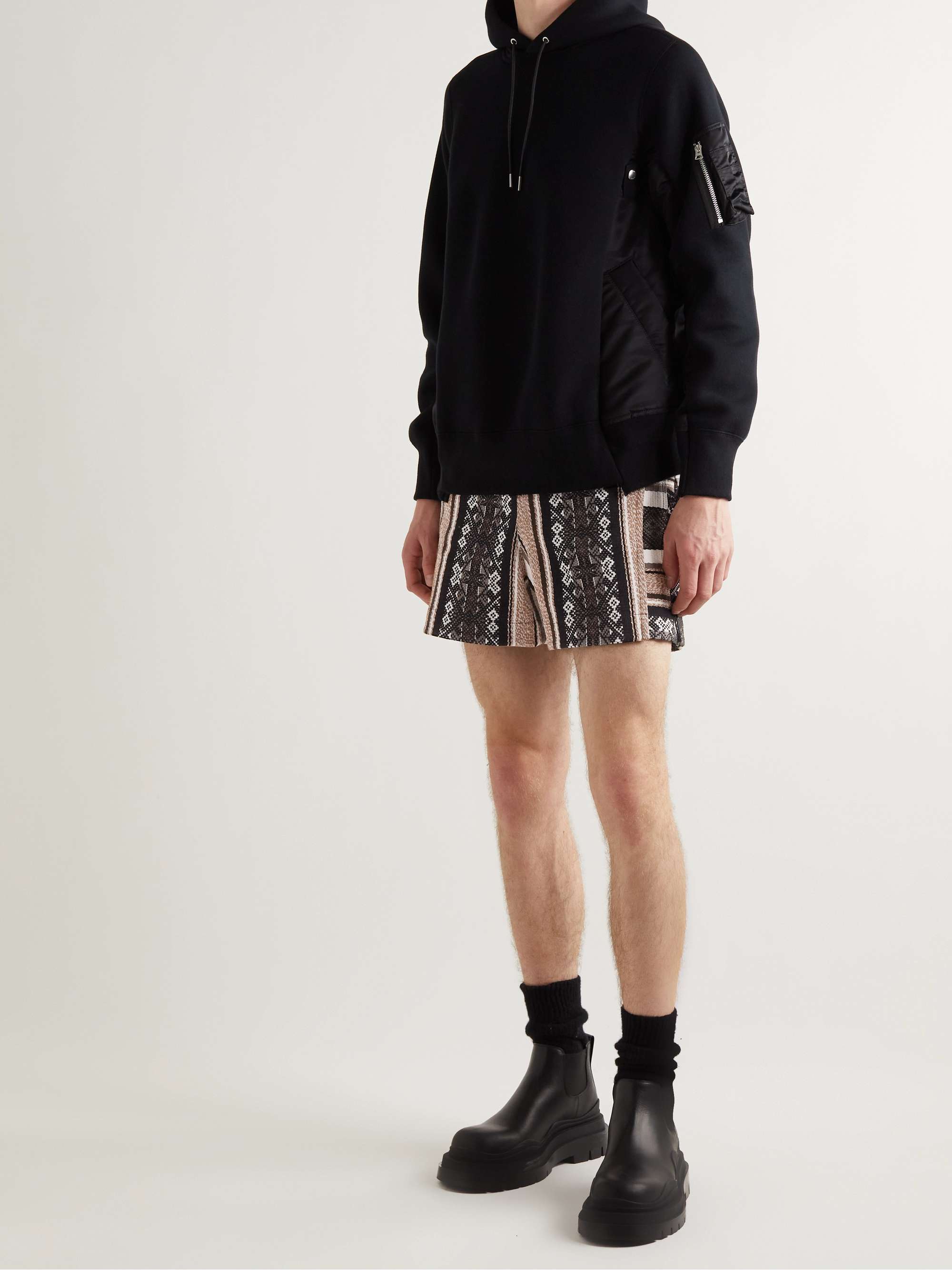 SACAI Straight-Leg Belted Cotton-Jacquard Shorts