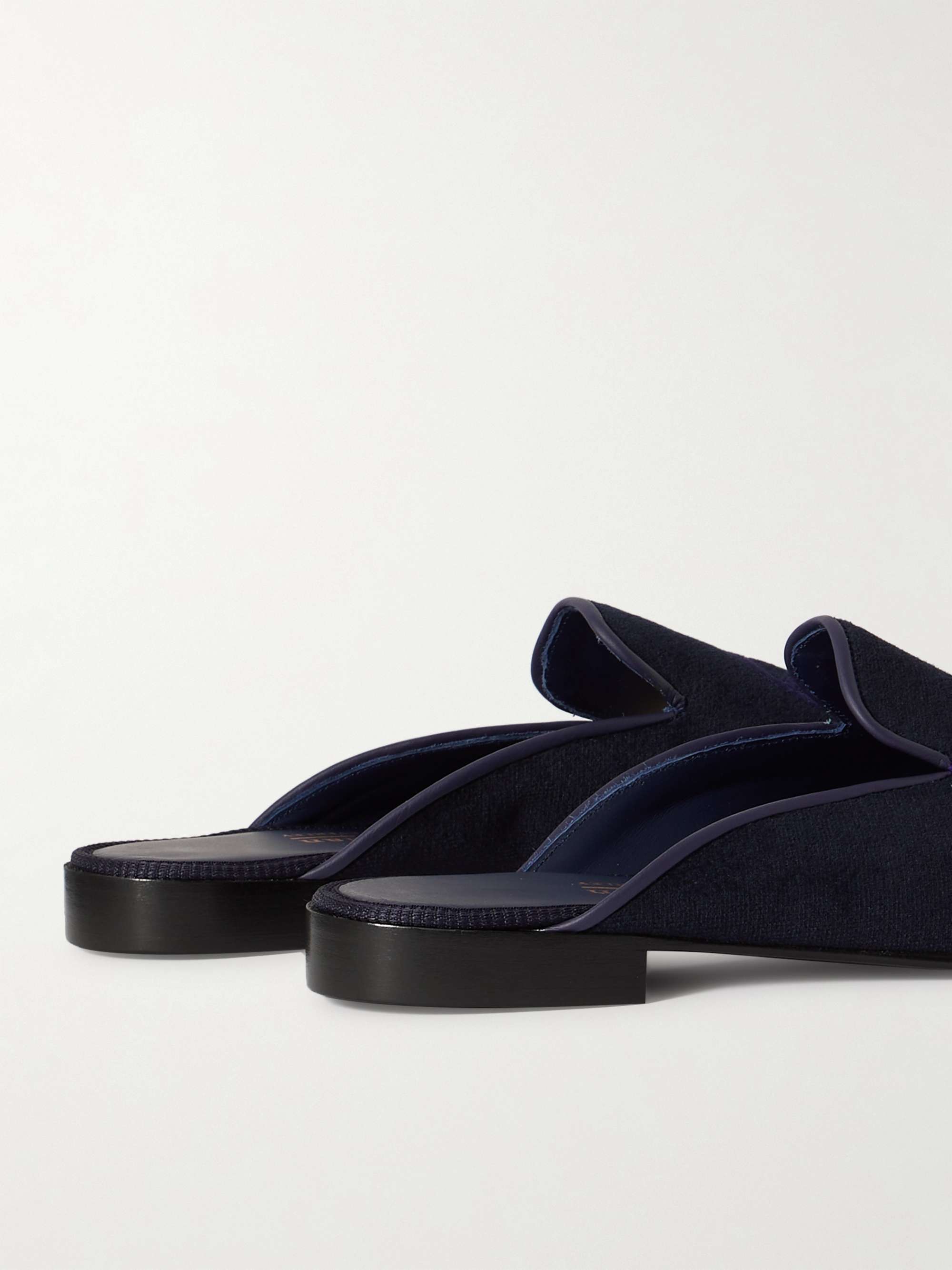 KINGSMAN + George Cleverley Logo-Embroidered Velvet Backless Loafers