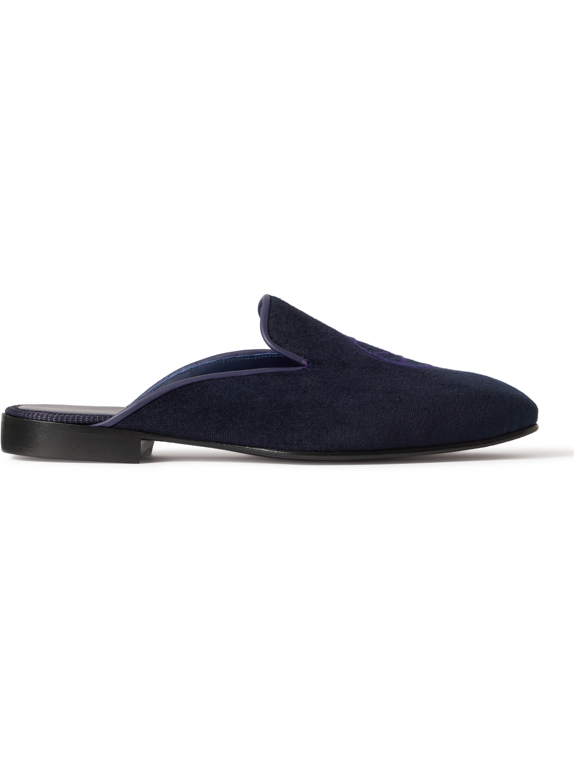 George Cleverley Logo-Embroidered Velvet Backless Loafers