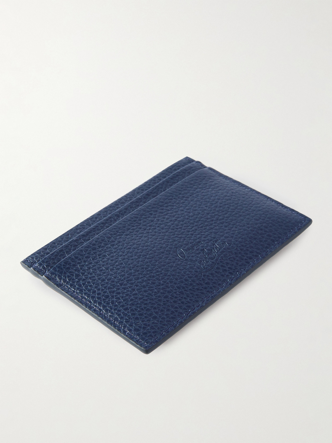 Shop Christian Louboutin Studded Full-grain Leather Cardholder In Blue