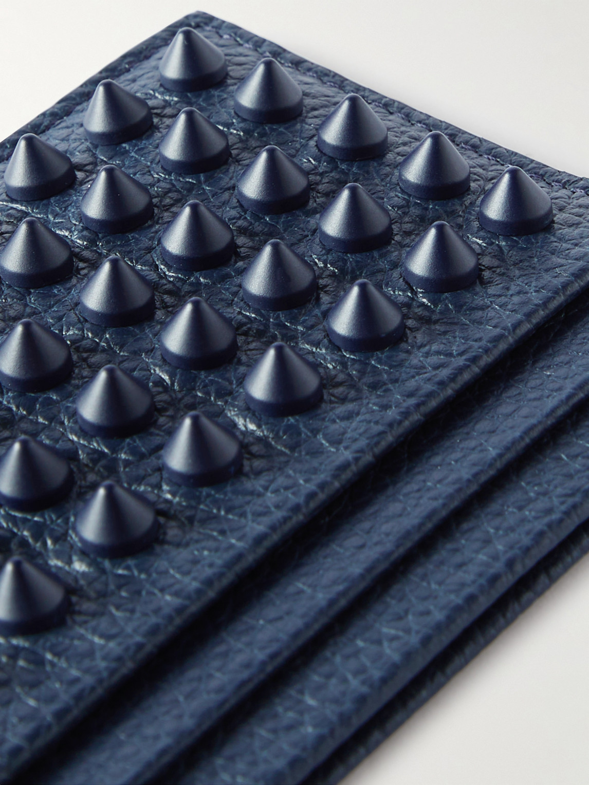 Shop Christian Louboutin Studded Full-grain Leather Cardholder In Blue