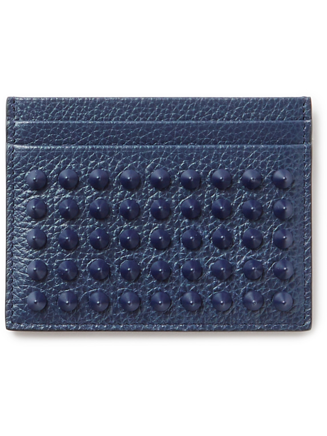 Christian Louboutin Studded Full-grain Leather Cardholder In Blue