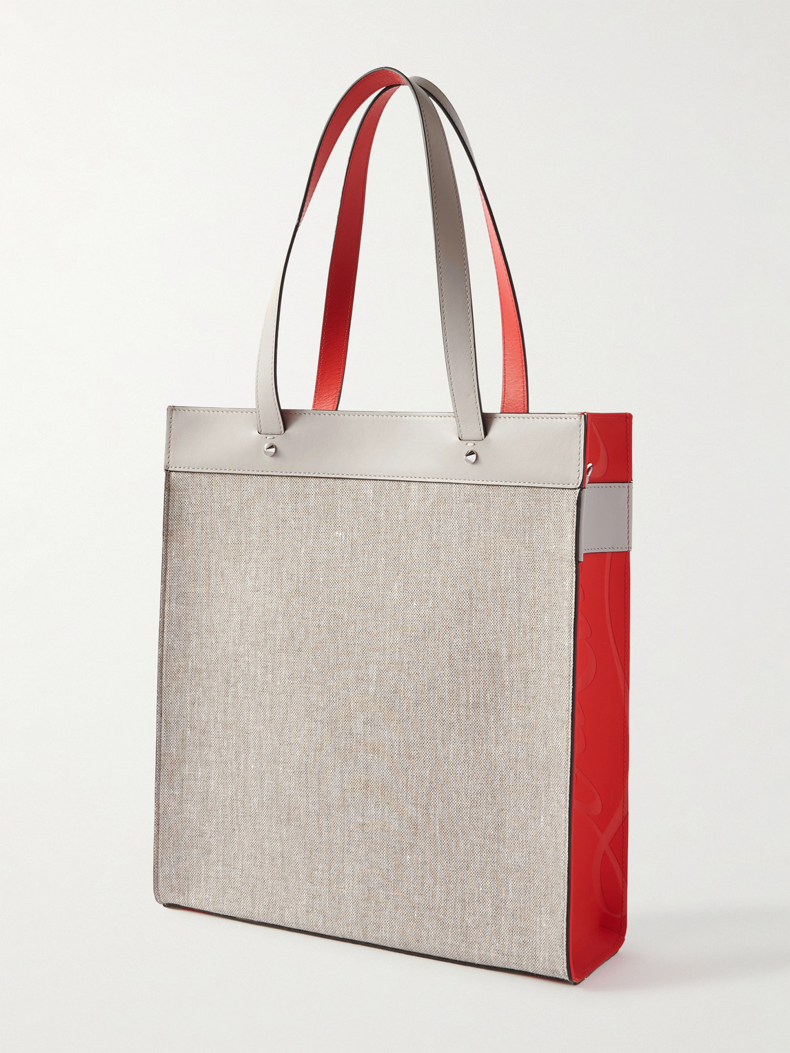 Shop Christian Louboutin Logo-embossed Canvas And Leather Tote Bag In Neutrals