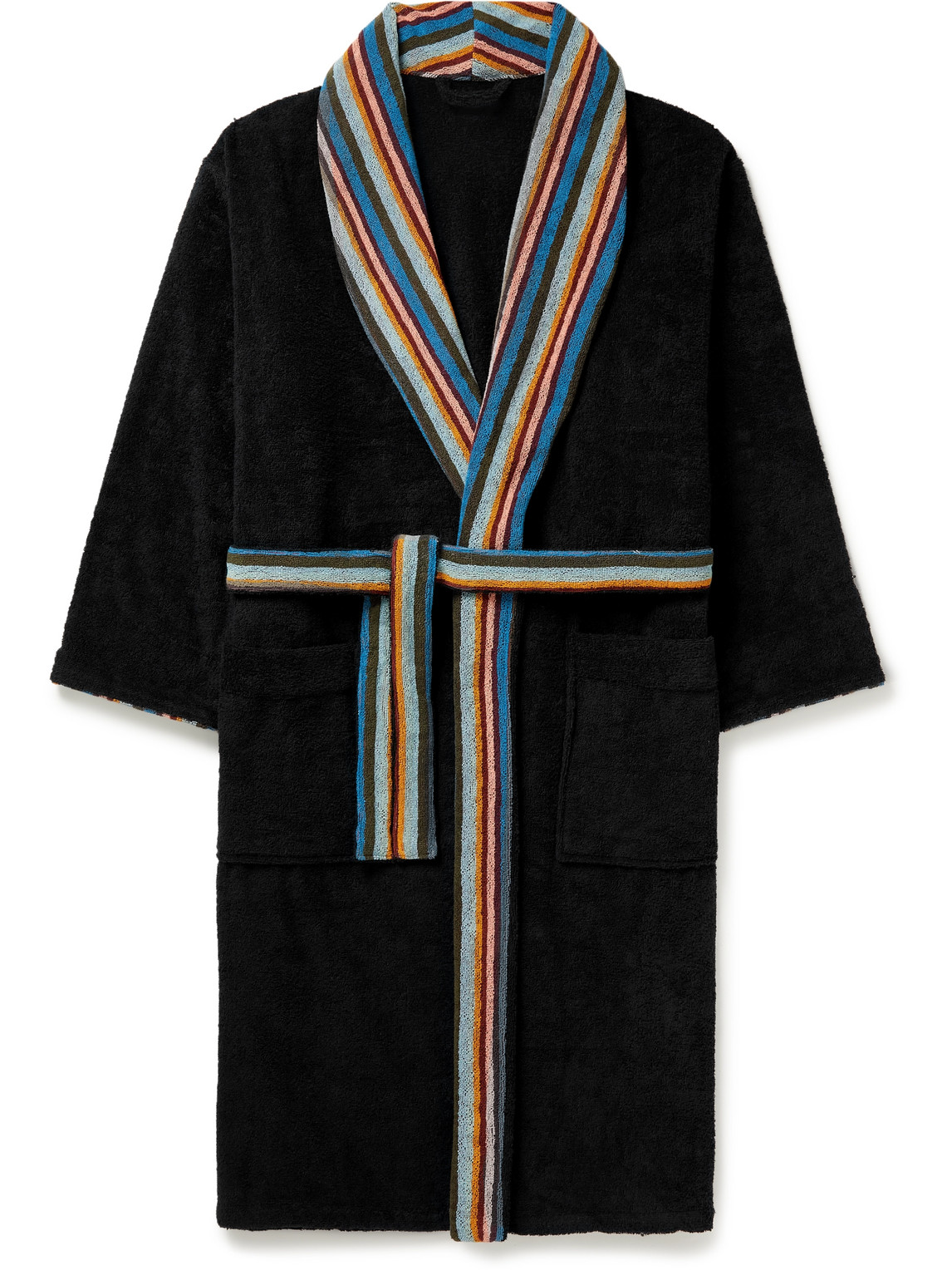 Paul Smith Stripe-lapels Cotton-towelling Dressing Gown In Black