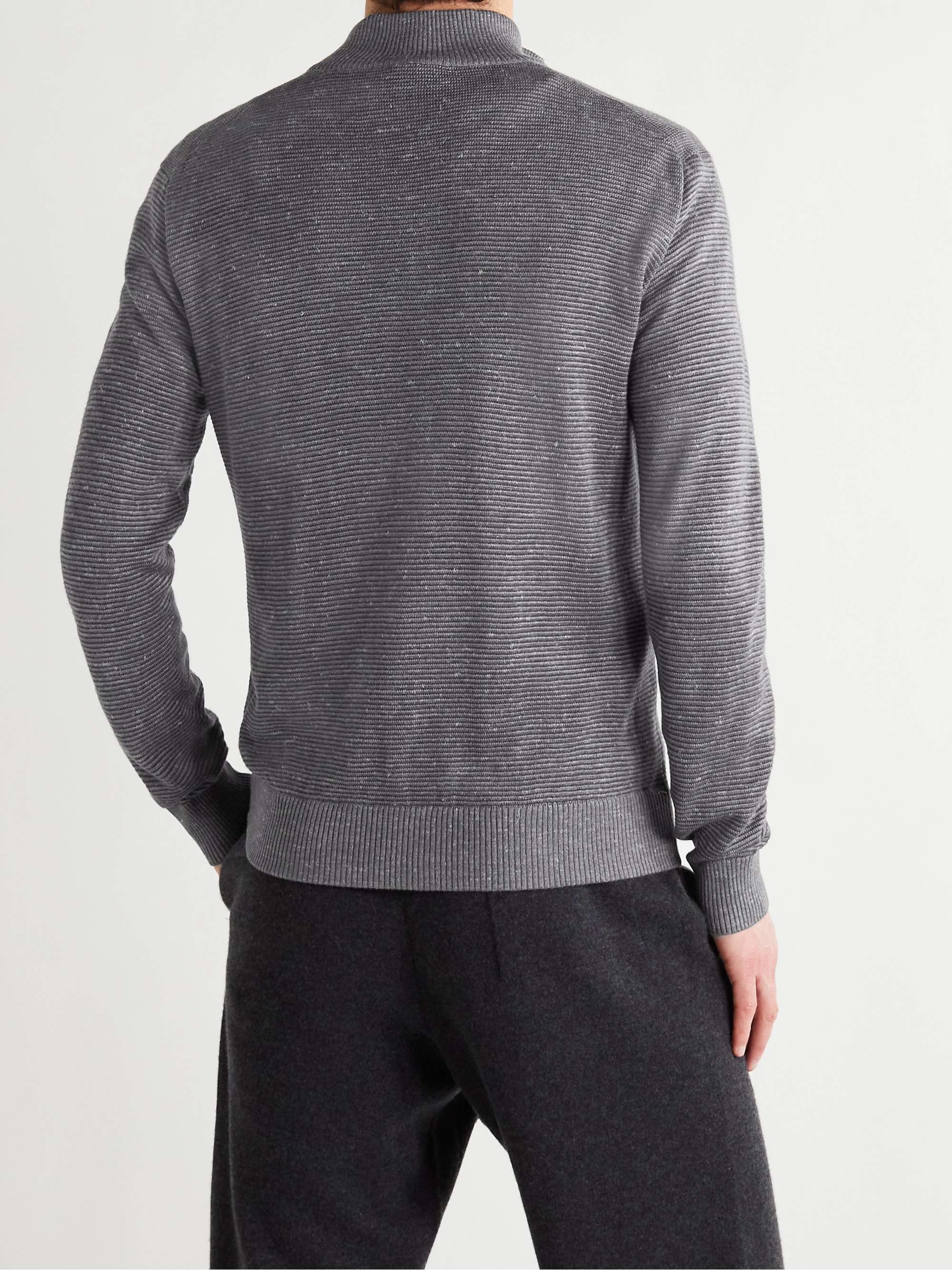 LORO PIANA Slim-Fit Ribbed Silk, Cashmere and Linen-Blend Half-Zip Sweater