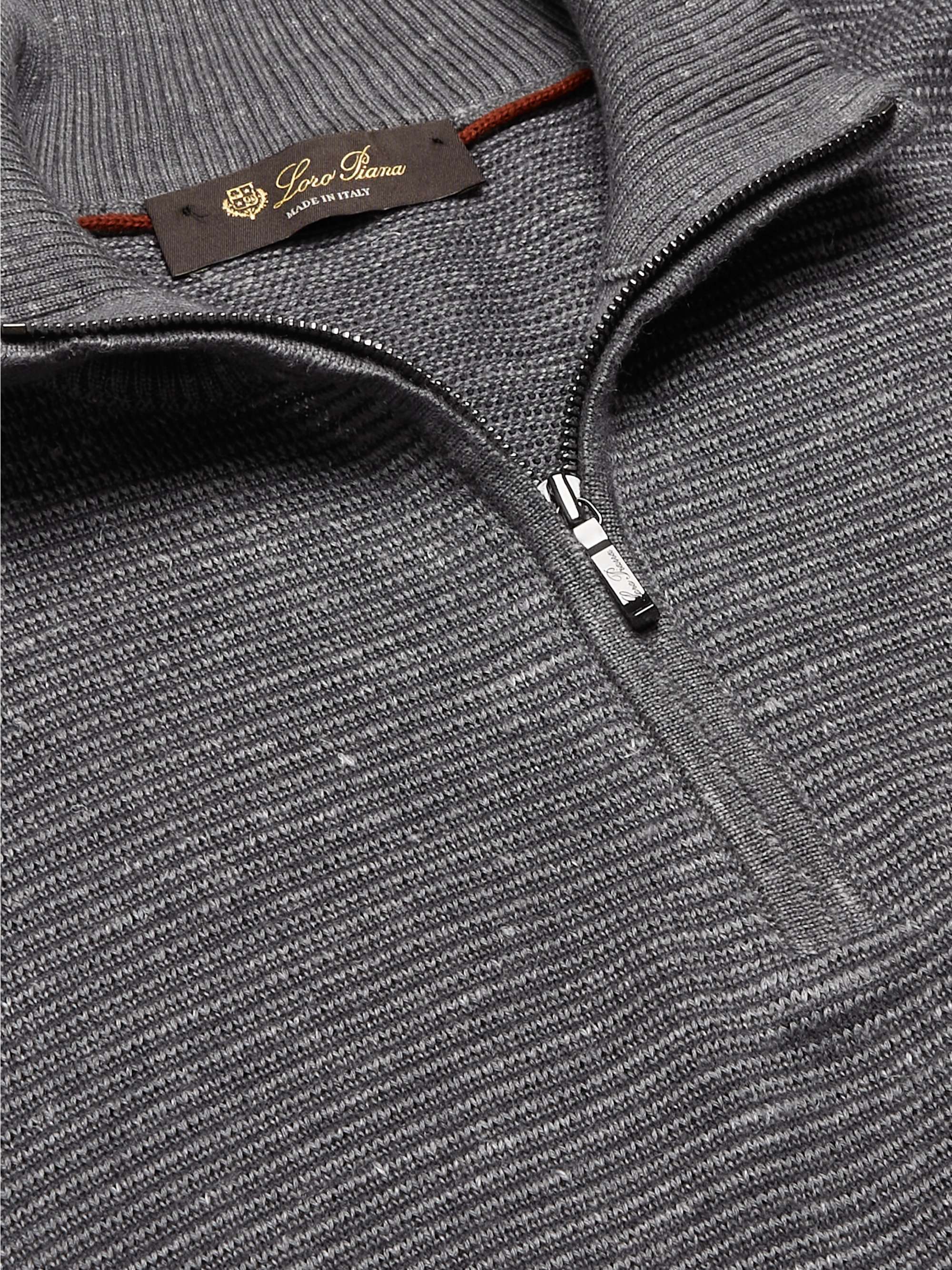 LORO PIANA Slim-Fit Ribbed Silk, Cashmere and Linen-Blend Half-Zip Sweater